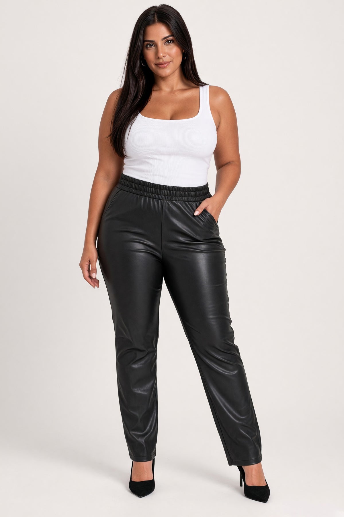Plus size Παντελόνι Δερματίνη Μαύρο