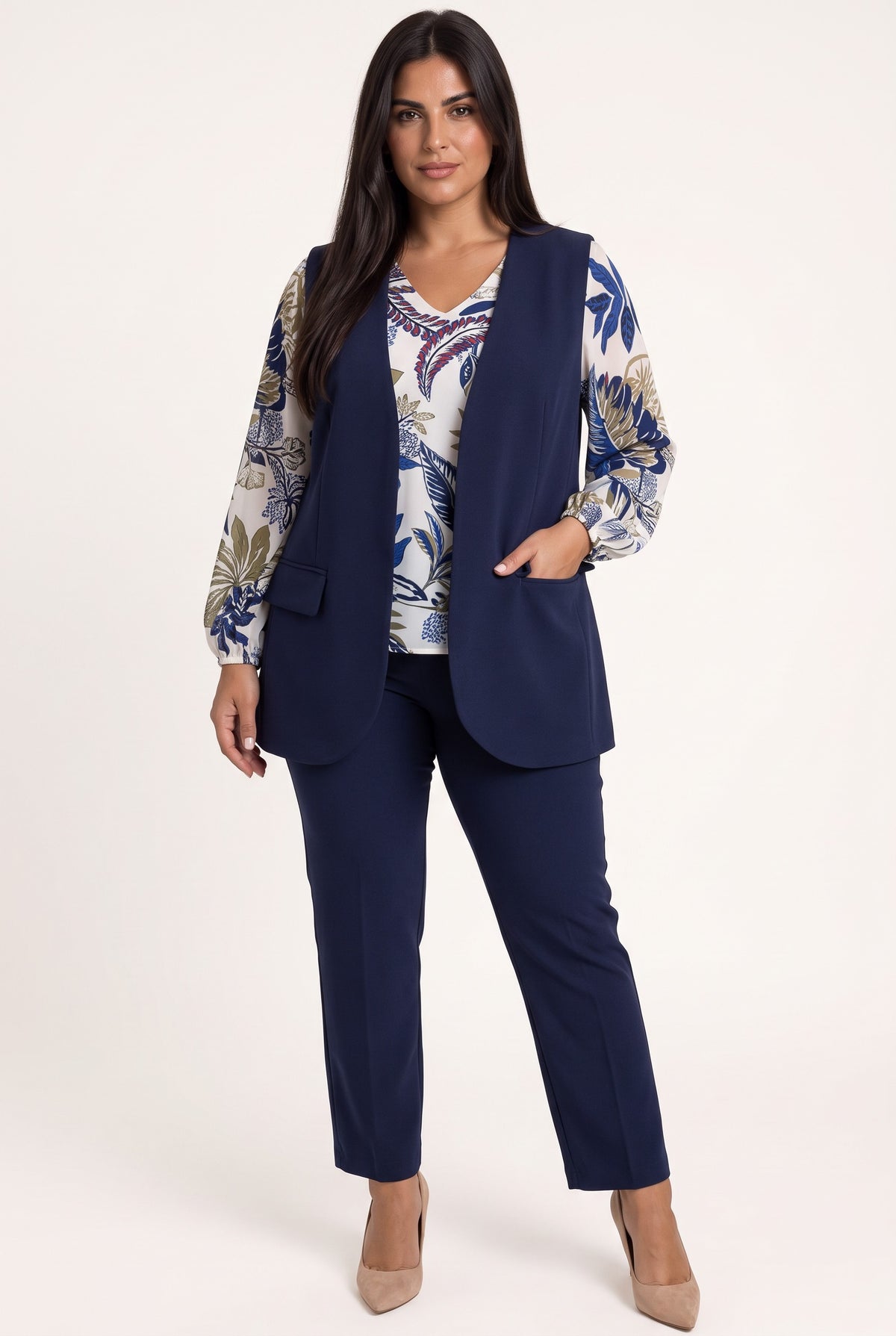 Γιλέκο Γυναικείο Κρεπ Plus Size Μπλε
