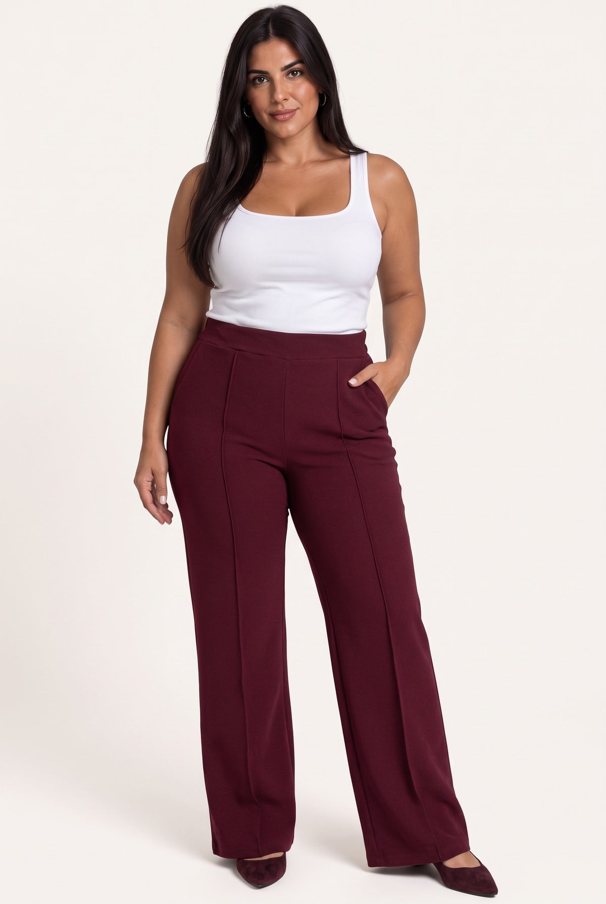 Plus size Παντελόνα κρεπ Μπορντό