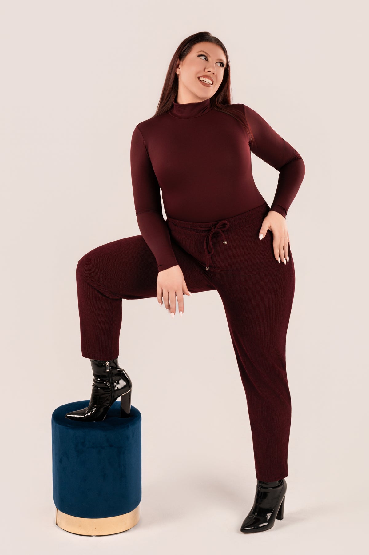 Plus size Παντελόνι κοτλέ μπορντό