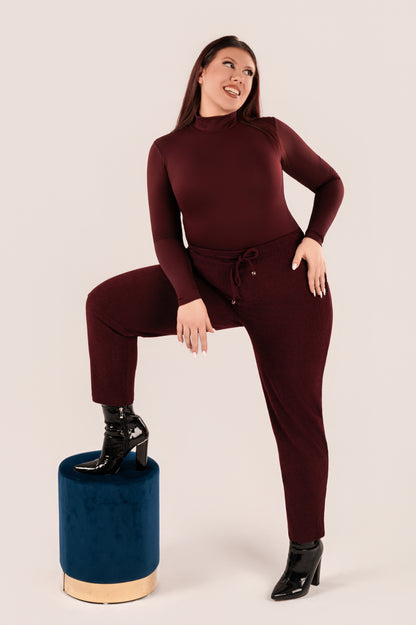 Plus size Παντελόνι κοτλέ μπορντό