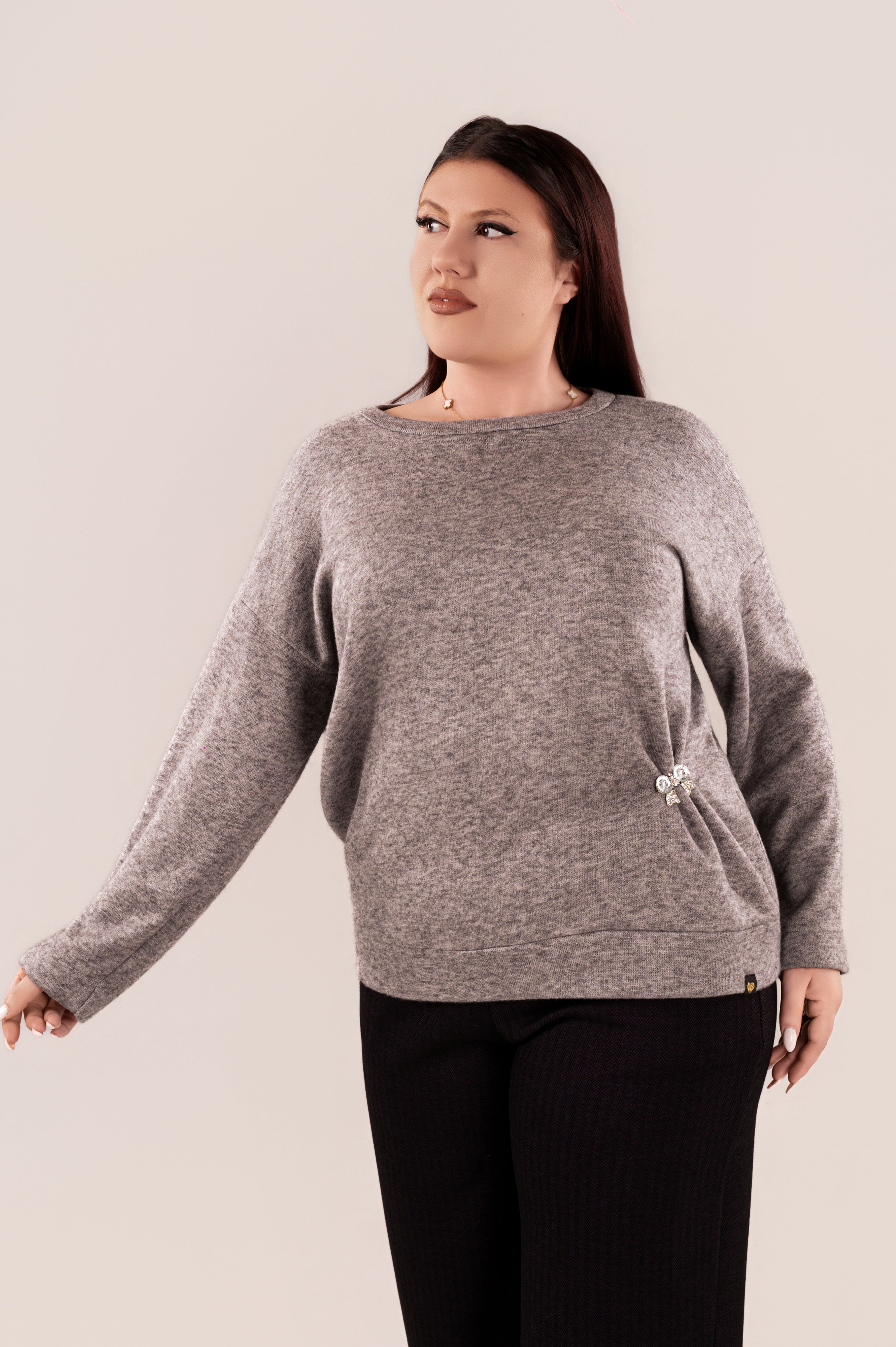 Plus size ΜΠΛΟΥΖΑ ΠΛΕΚΤΗ ΜΟΧΕΡ ΓΚΡΙ