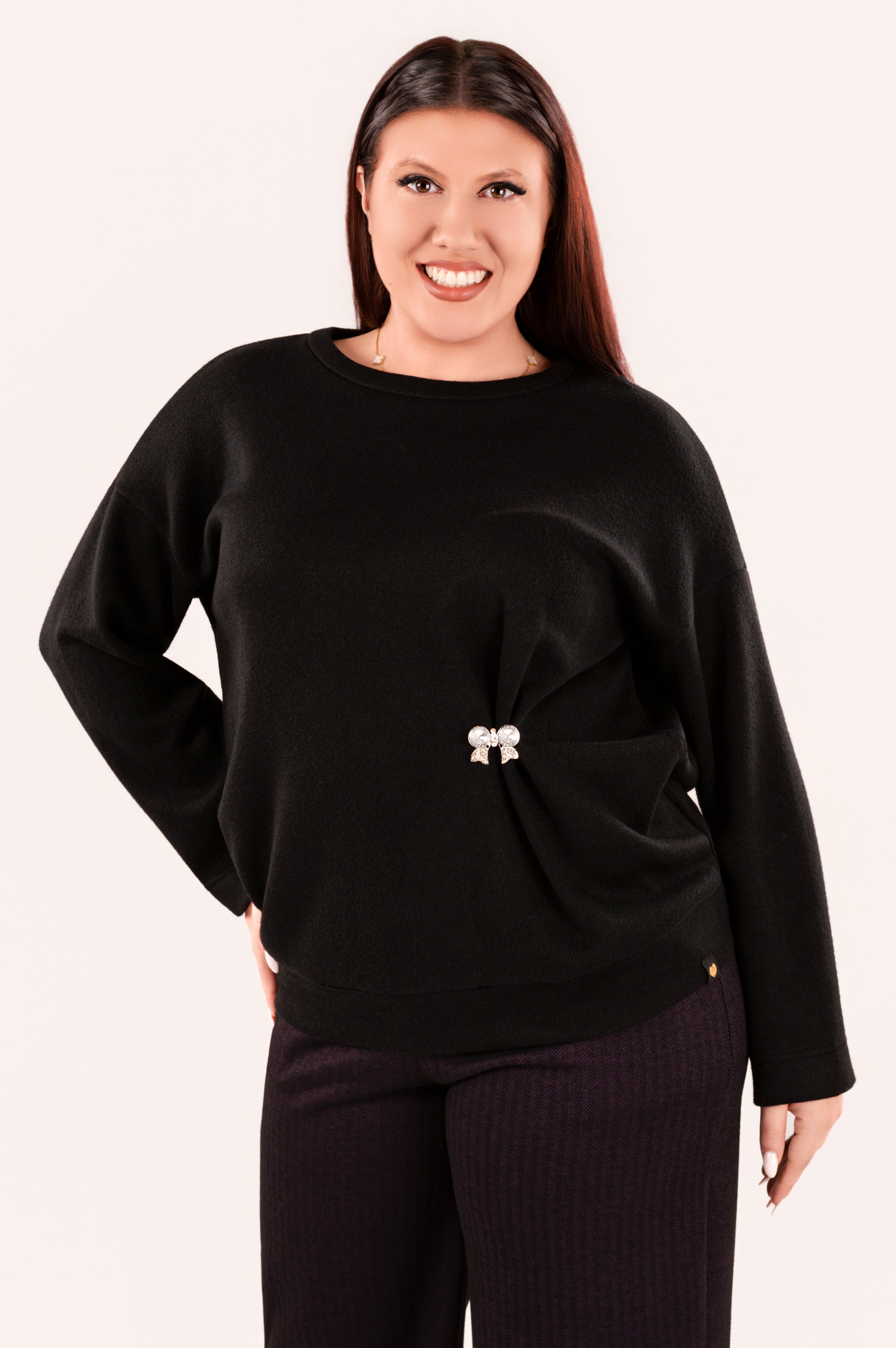 Plus size ΜΠΛΟΥΖΑ ΠΛΕΚΤΗ ΜΟΧΕΡ ΜΑΥΡΟ