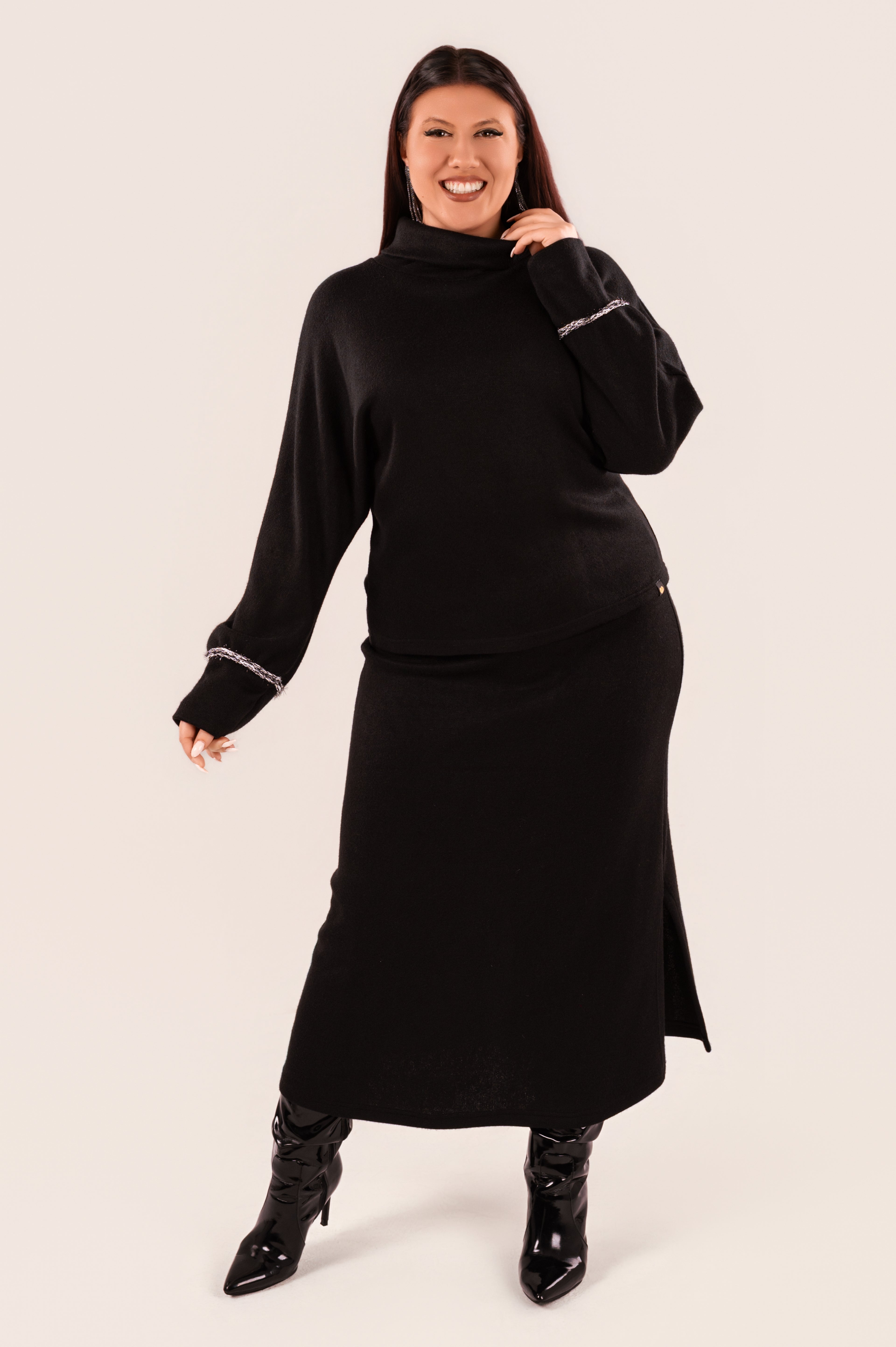 Πλεκτή Φούστα Μάξι Μοχέρ – Plus Size ΜΑΥΡΟ