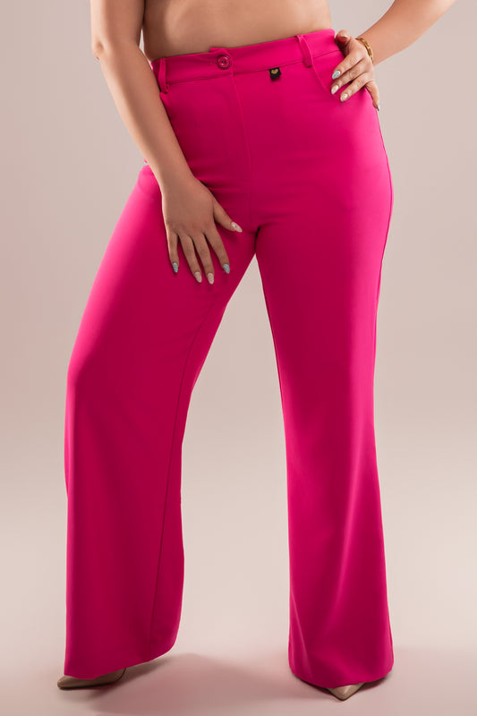 Γυναικεία Παντελόνα Plus Size με Φερμουάρ Φούξια