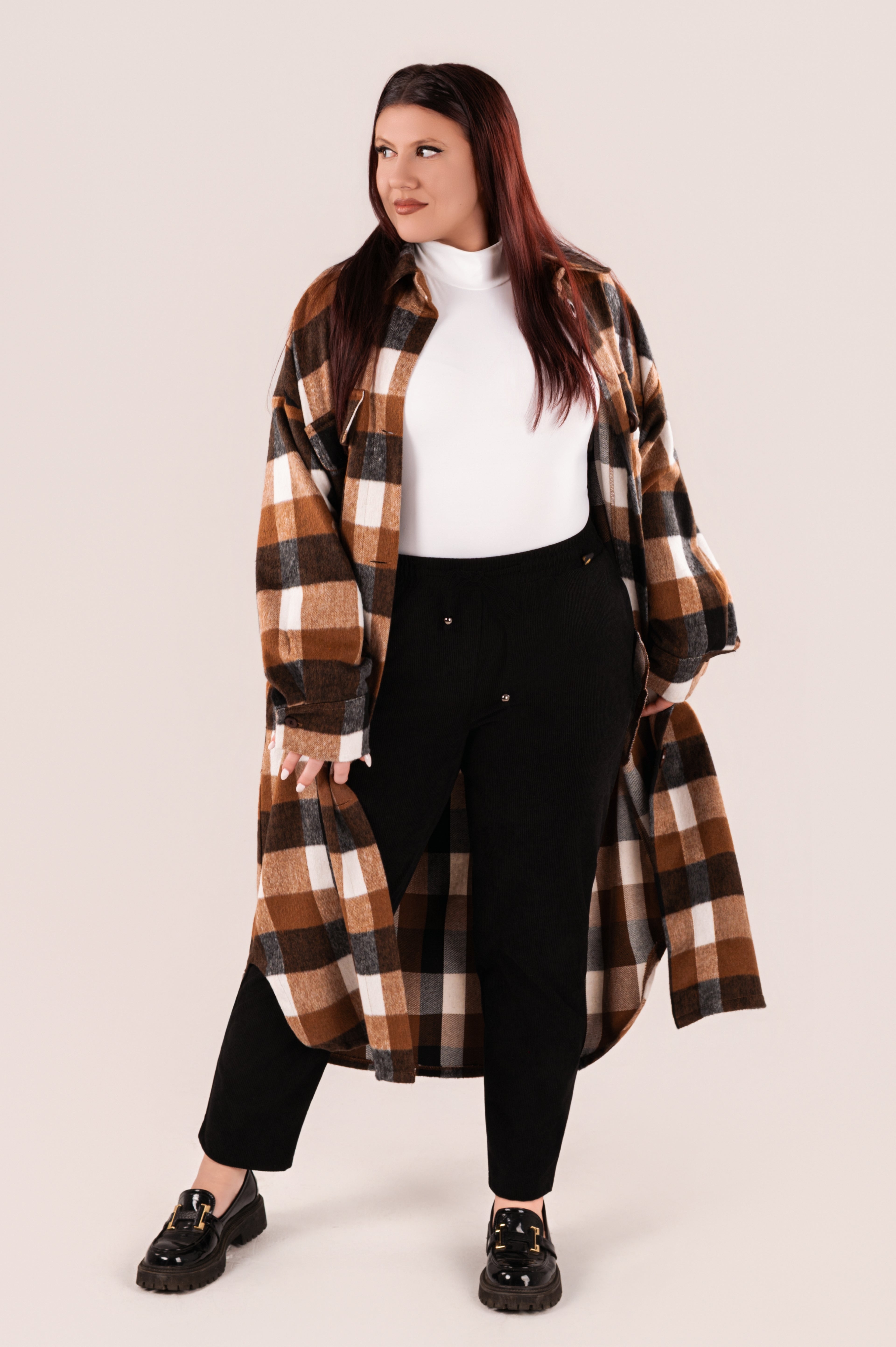 Παλτοζακέτα over size καφέ- μαύρο