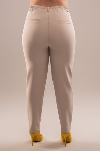 Γυναικείο Παντελόνι Plus Size με Ανορθωτικό Ύφασμα και Κλείσιμο με Φερμουάρ & Κουμπί Μπεζ