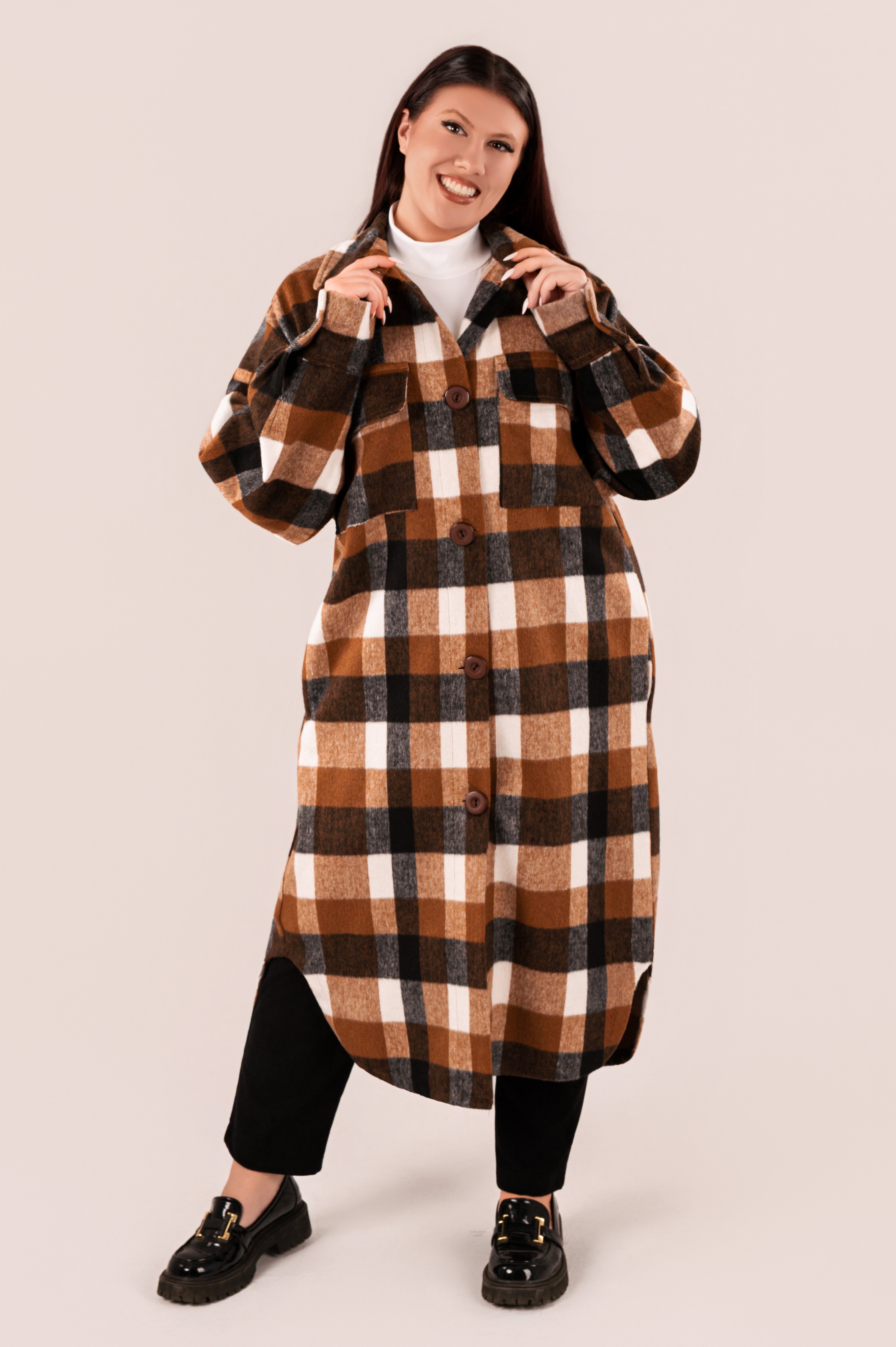 Παλτοζακέτα over size καφέ- μαύρο