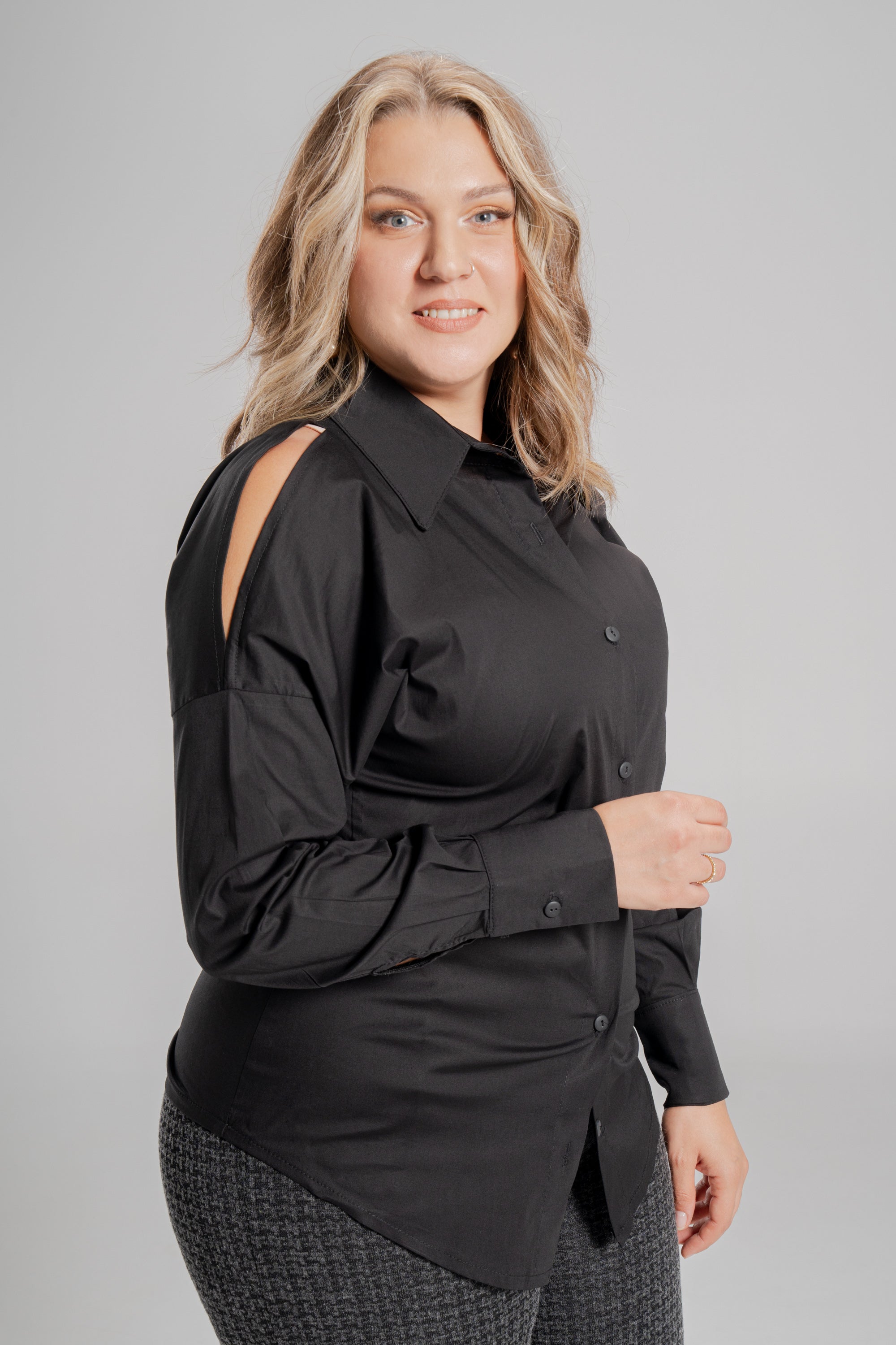 Plus size Πουκάμισο Ποπλίνα Μαύρο