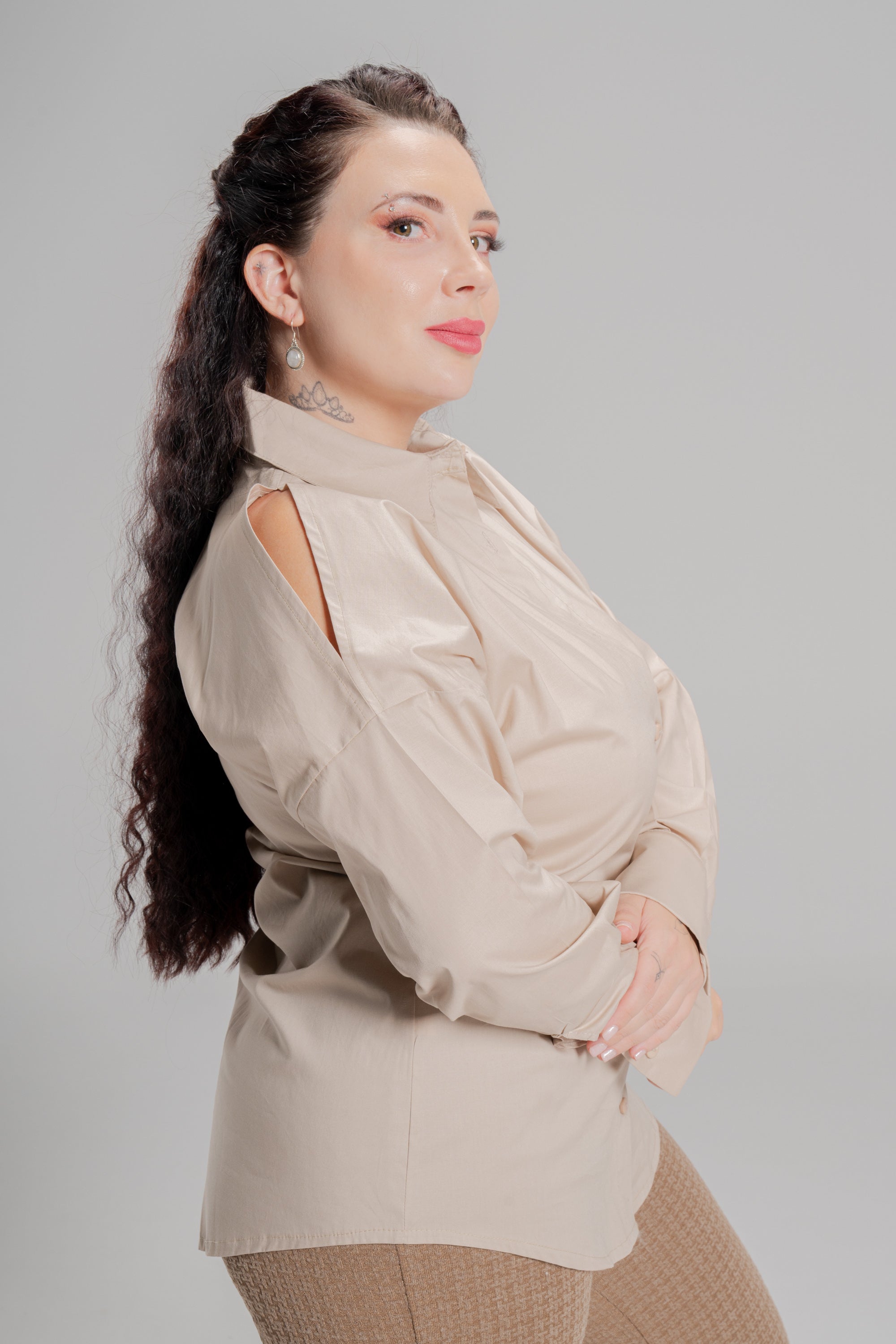 Plus size Πουκάμισο Ποπλίνα Εκρού