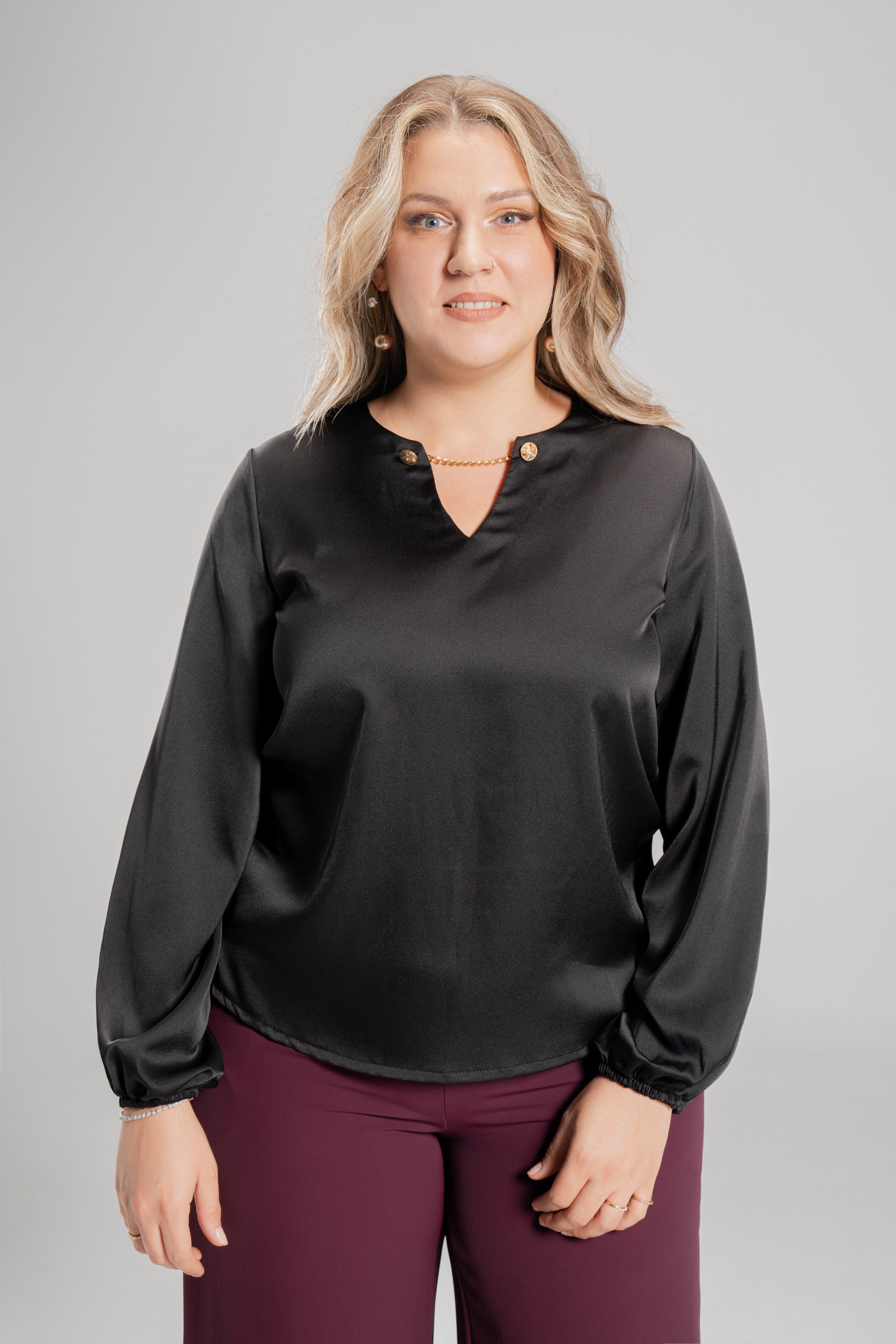 Plus size Incarno σατέν μπλούζα Mπορντό