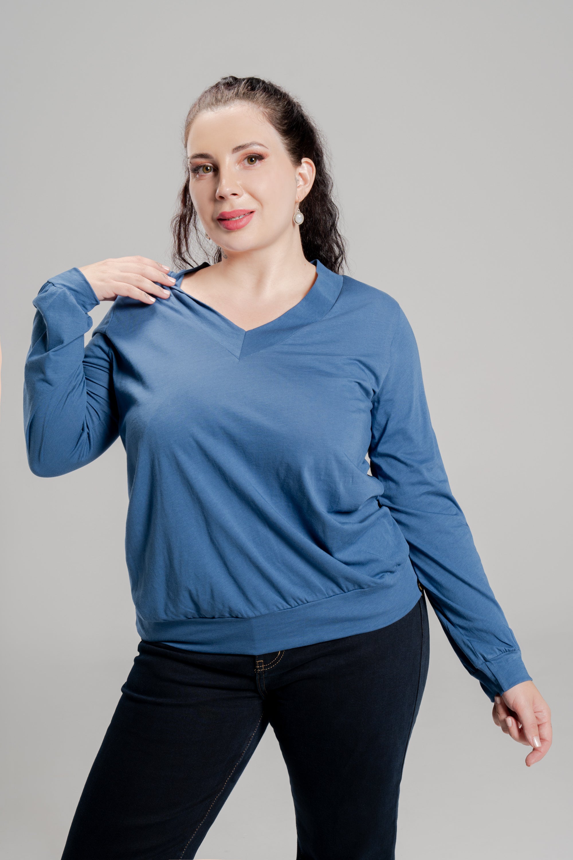 Plus size ΜΠΛΟΥΖΑ ΜΕ ΜΠΑΣΚΑ ΜΠΛΕ