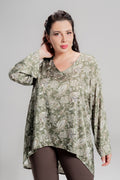 Plus size Ασύμμετρη Τουνίκ Green Floral