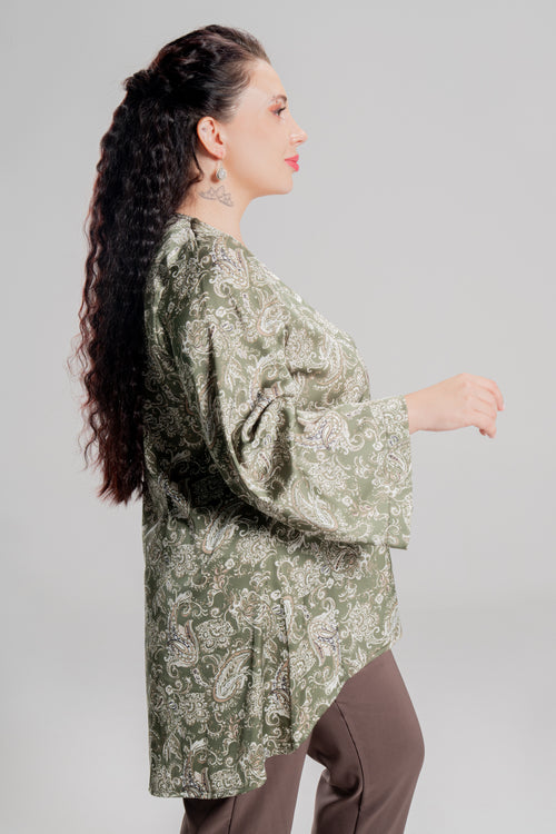 Plus size Ασύμμετρη Τουνίκ Green Floral