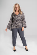 Plus size Ασύμμετρη τουνίκ Grey Floral