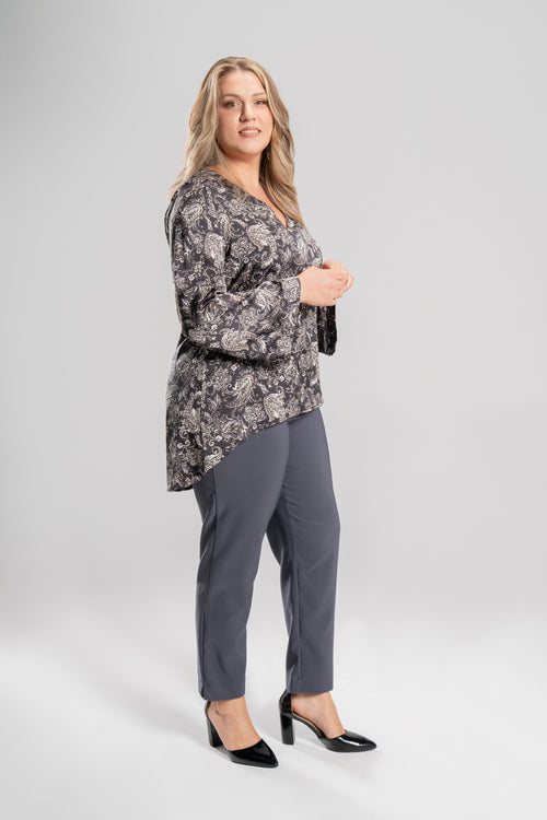 Plus size Ασύμμετρη τουνίκ Grey Floral