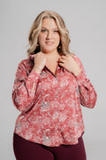 Plus size Σατέν πουκάμισο Red Floral