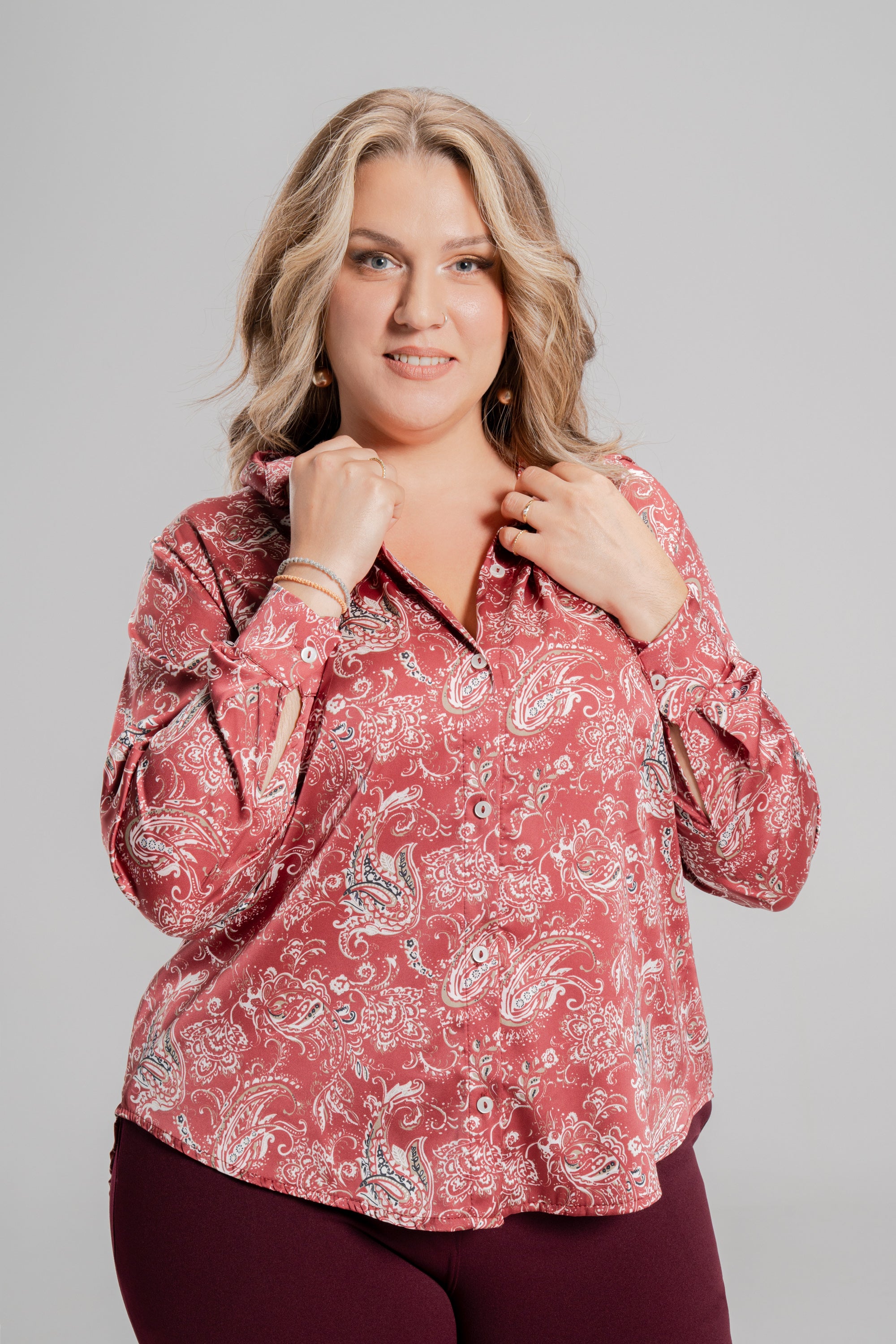 Σατέν πουκάμισο Red Floral