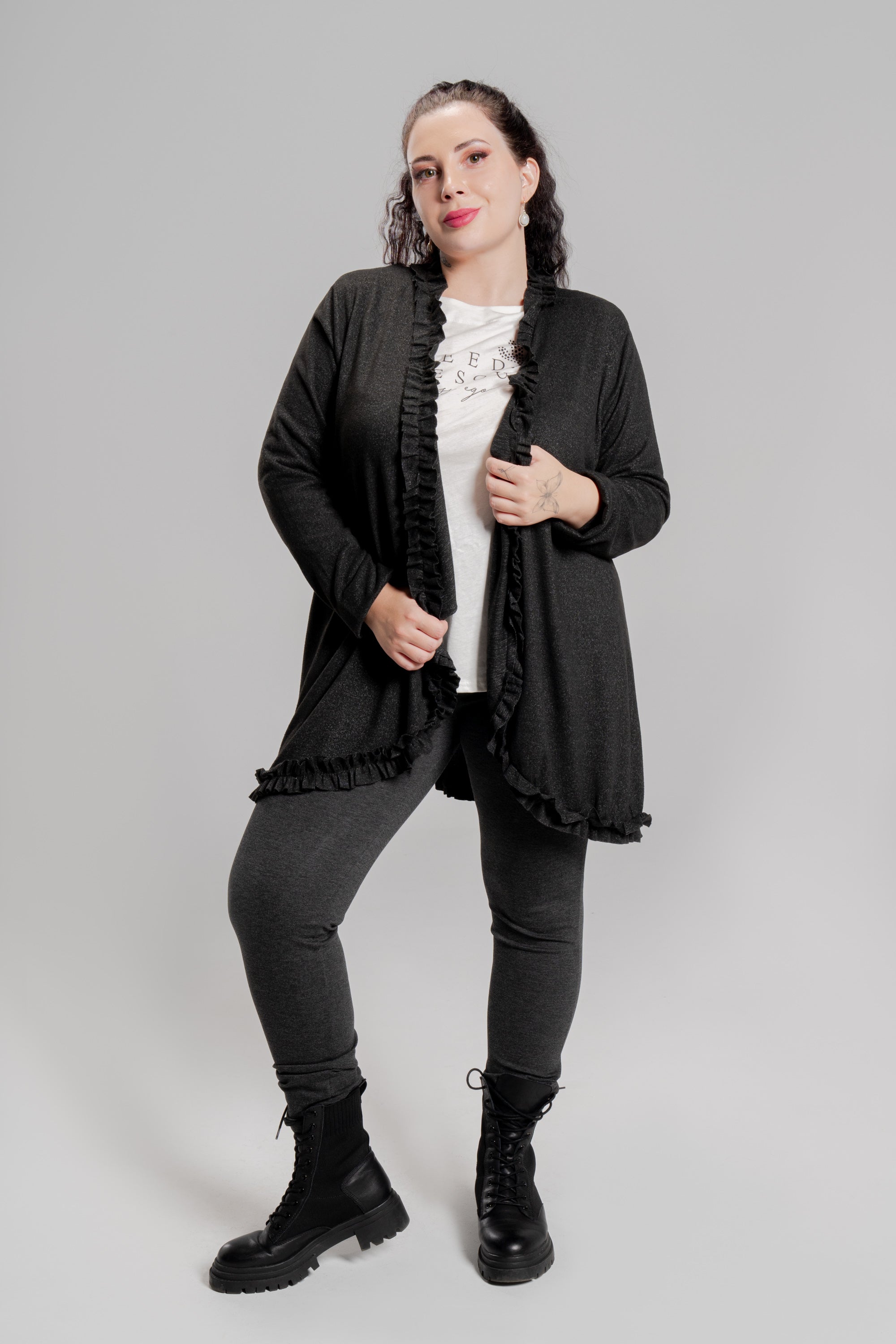 Ζακέτα απο πλεκτό σενίλ Μαύρο