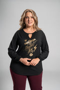 Plus size ΜΠΛΟΥΖΑ ΜΕ ΣΤΑΜΠΑ ΜΑΥΡΟ