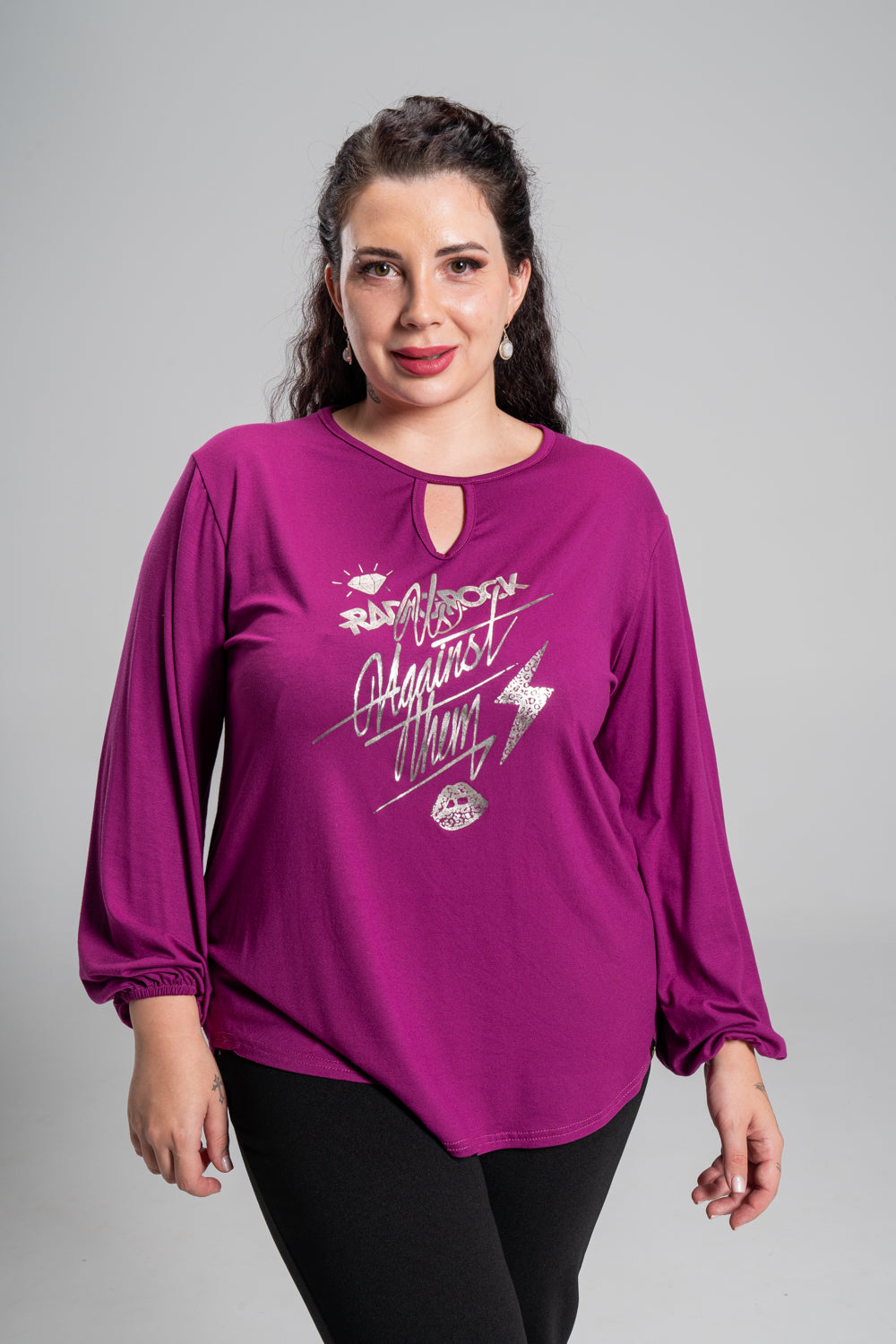 Plus size ΜΠΛΟΥΖΑ ΜΕ ΣΤΑΜΠΑ ΜΑΤΣΕΝΤΑ