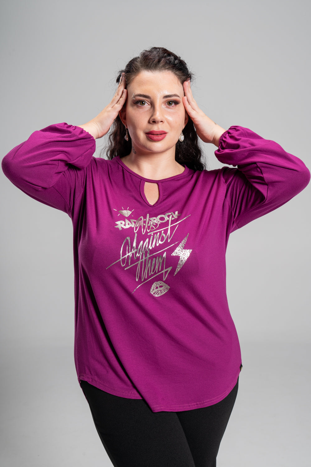 Plus size ΜΠΛΟΥΖΑ ΜΕ ΣΤΑΜΠΑ ΜΑΤΣΕΝΤΑ