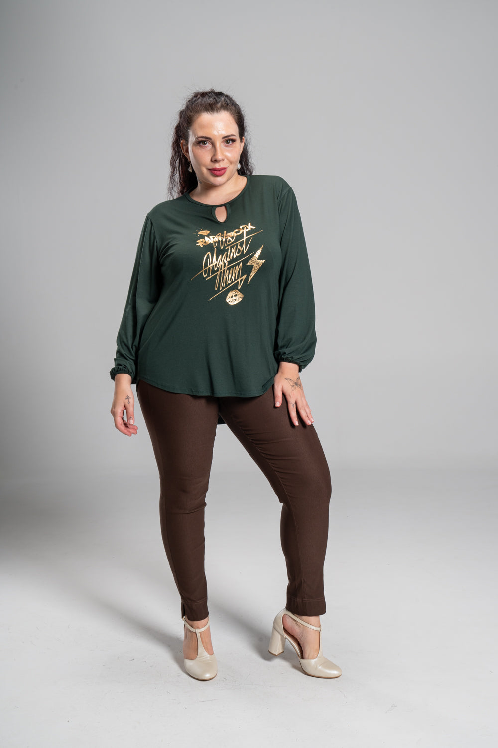 Plus size ΜΠΛΟΥΖΑ ΜΕ ΣΤΑΜΠΑ ΠΡΑΣΙΝΟ