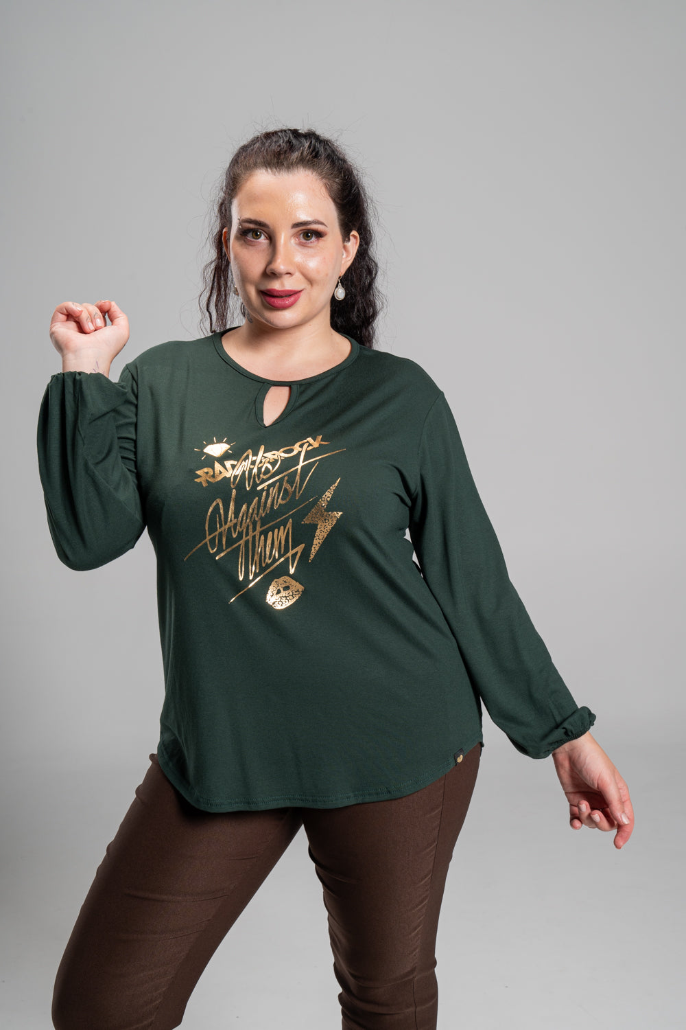 Plus size ΜΠΛΟΥΖΑ ΜΕ ΣΤΑΜΠΑ ΠΡΑΣΙΝΟ