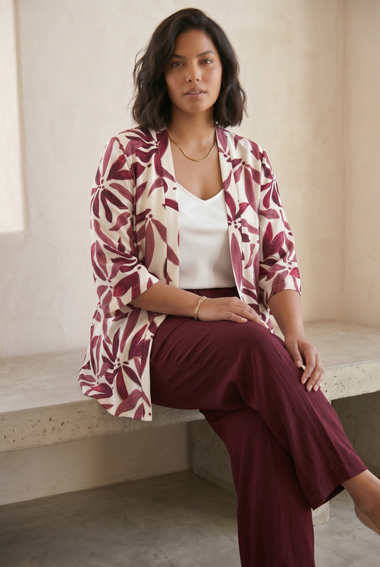 Kimono Floral Print Μπορντό