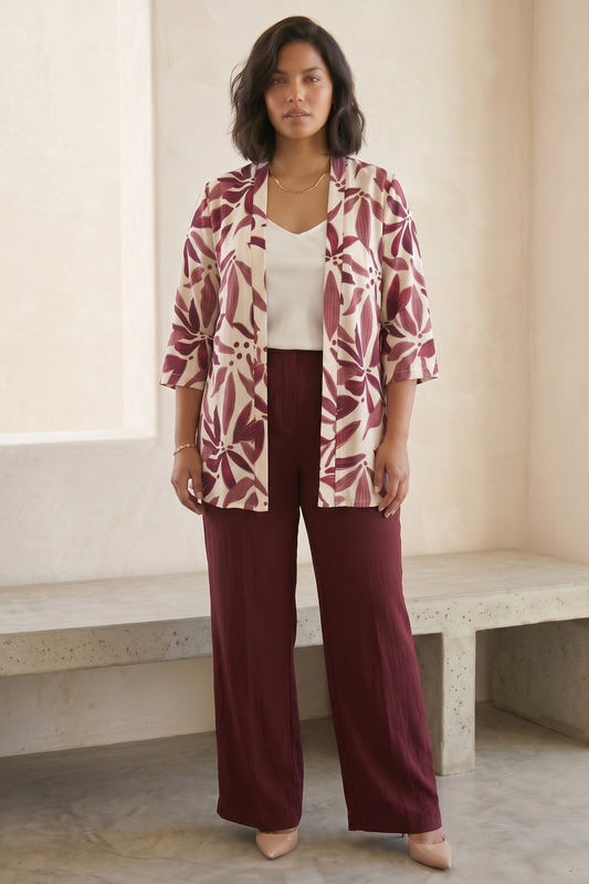 Kimono Floral Print Μπορντό