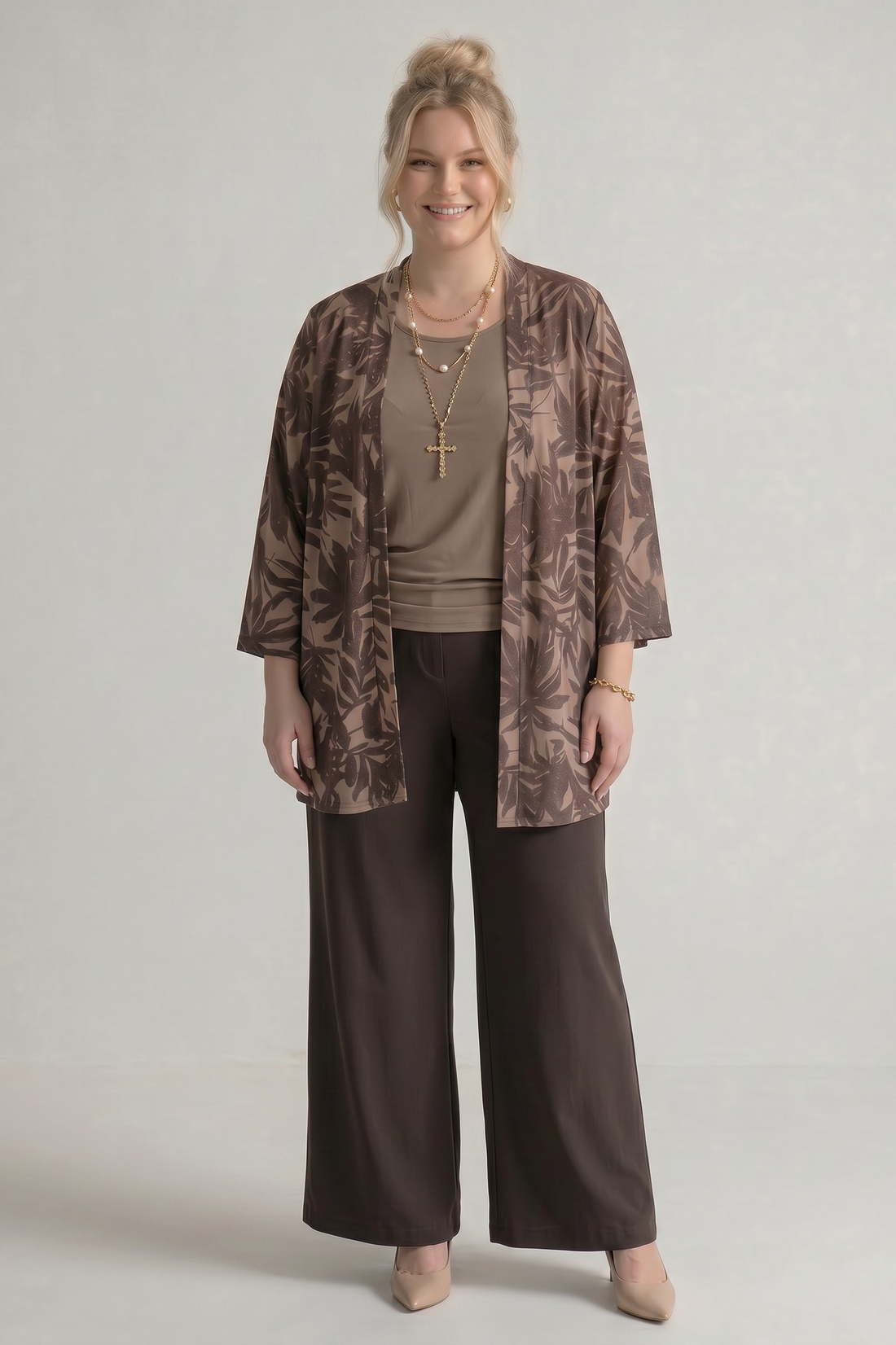 Kimono Floral Print Καφέ