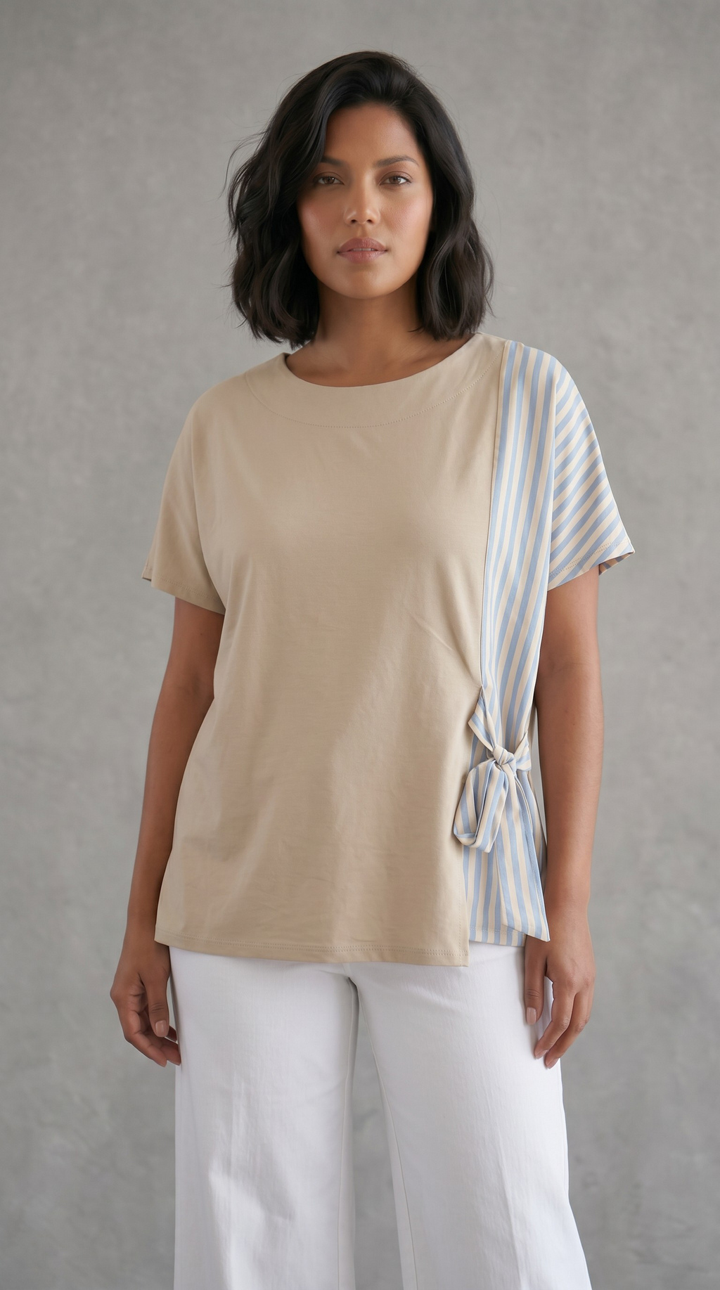 Μπλούζα Cotton Ρίγα Πλαϊνή με Δέσιμο