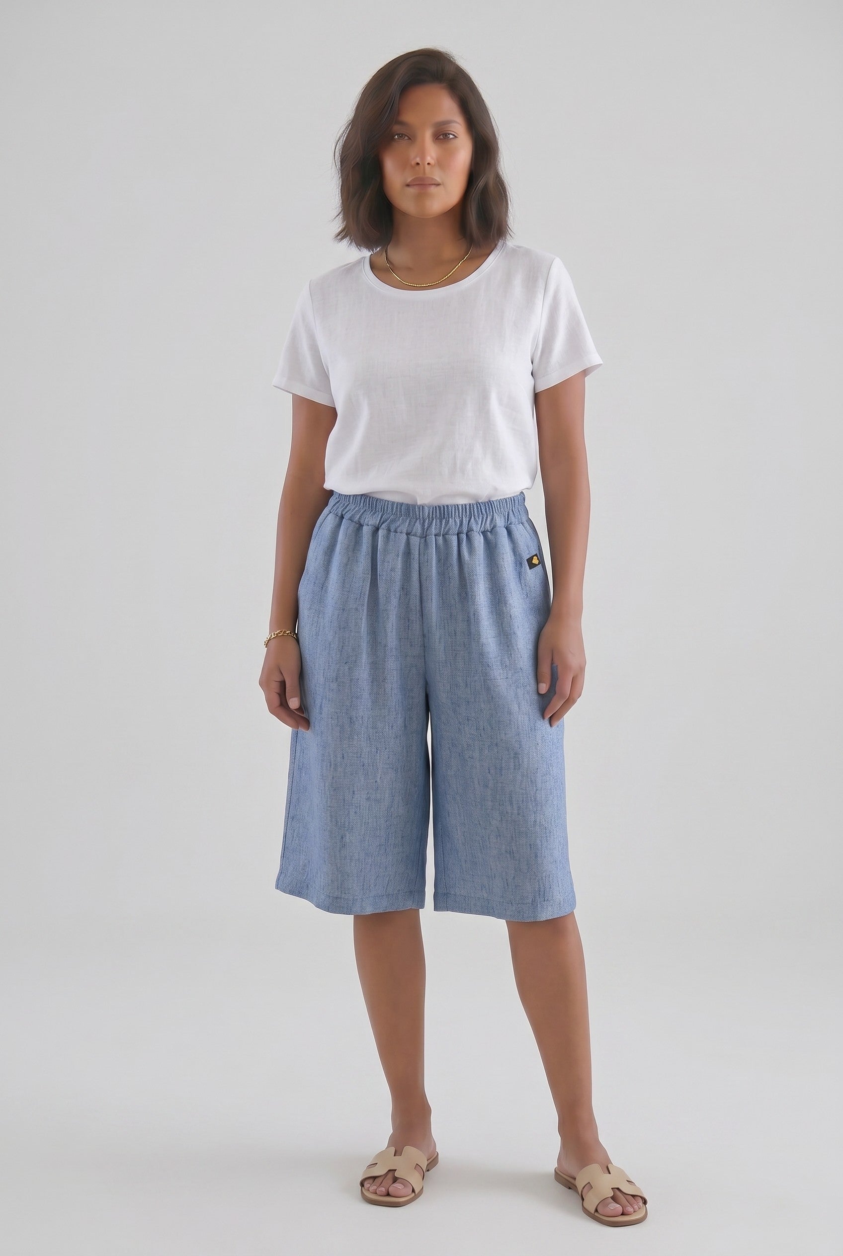 Παντελόνι Culottes Γαλάζιο
