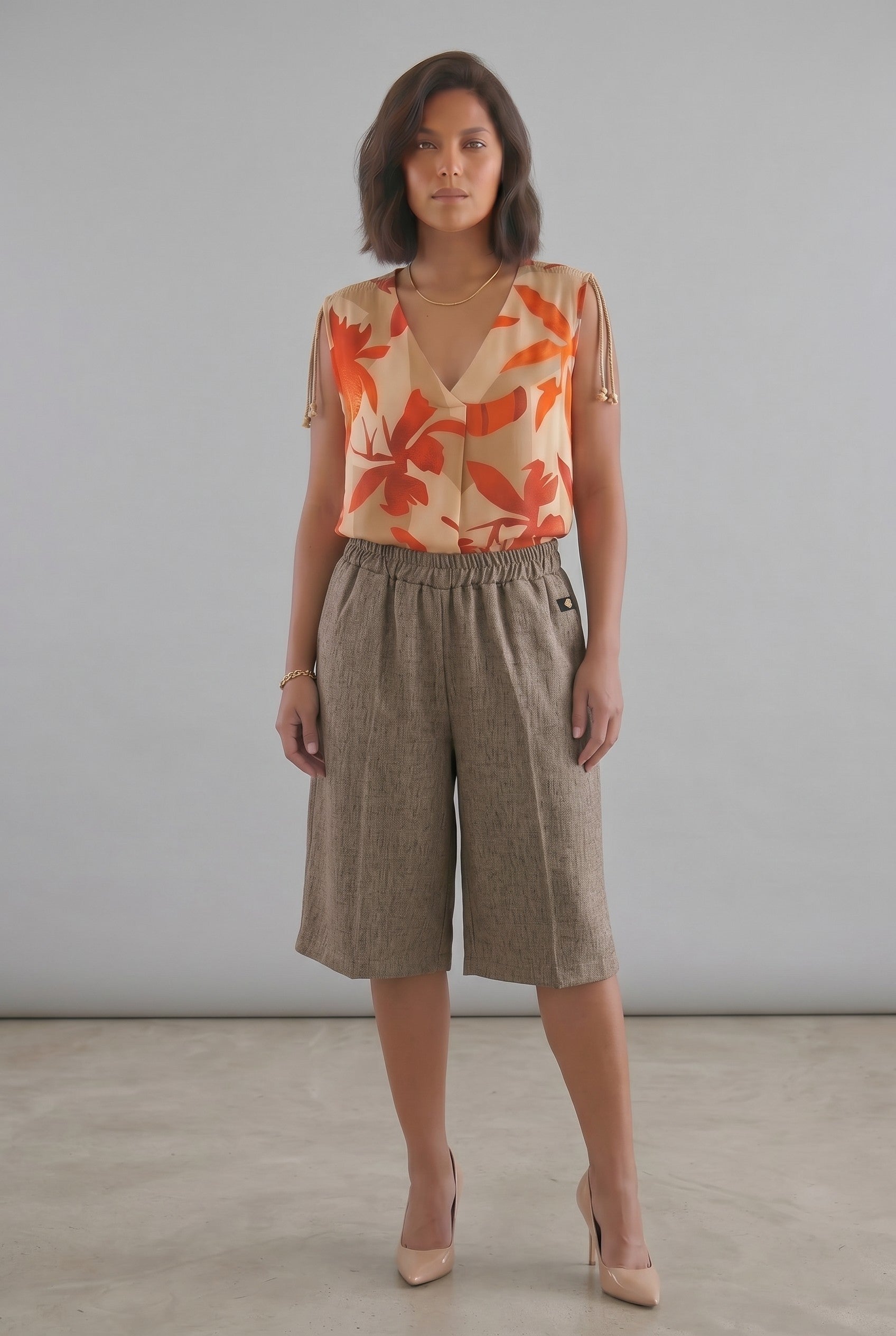 Παντελόνι Culottes Καφέ