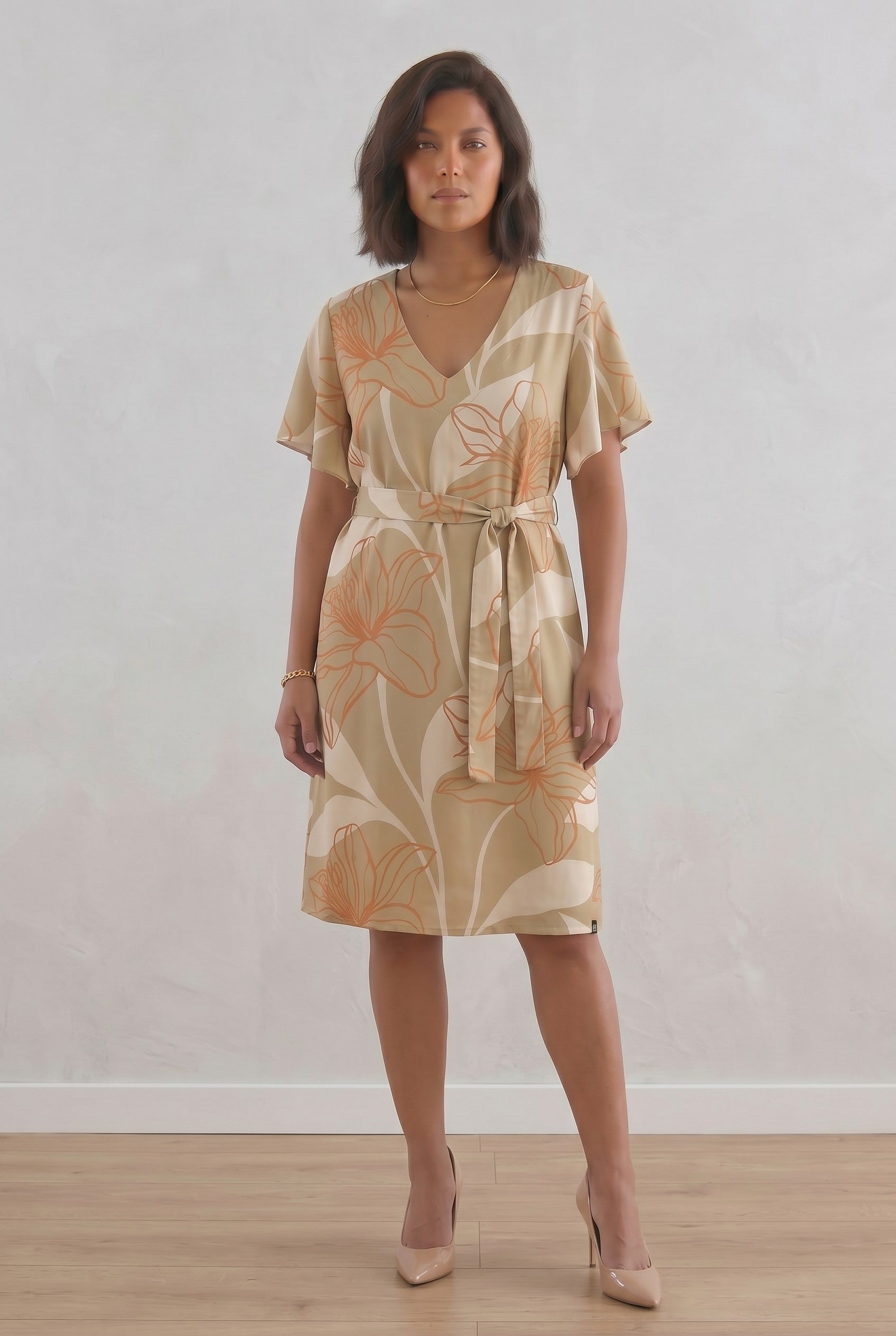 Γυναικείο Φόρεμα Floral Midi με Ζώνη