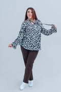 Plus size Σατέν πουκάμισο Animal Leopard