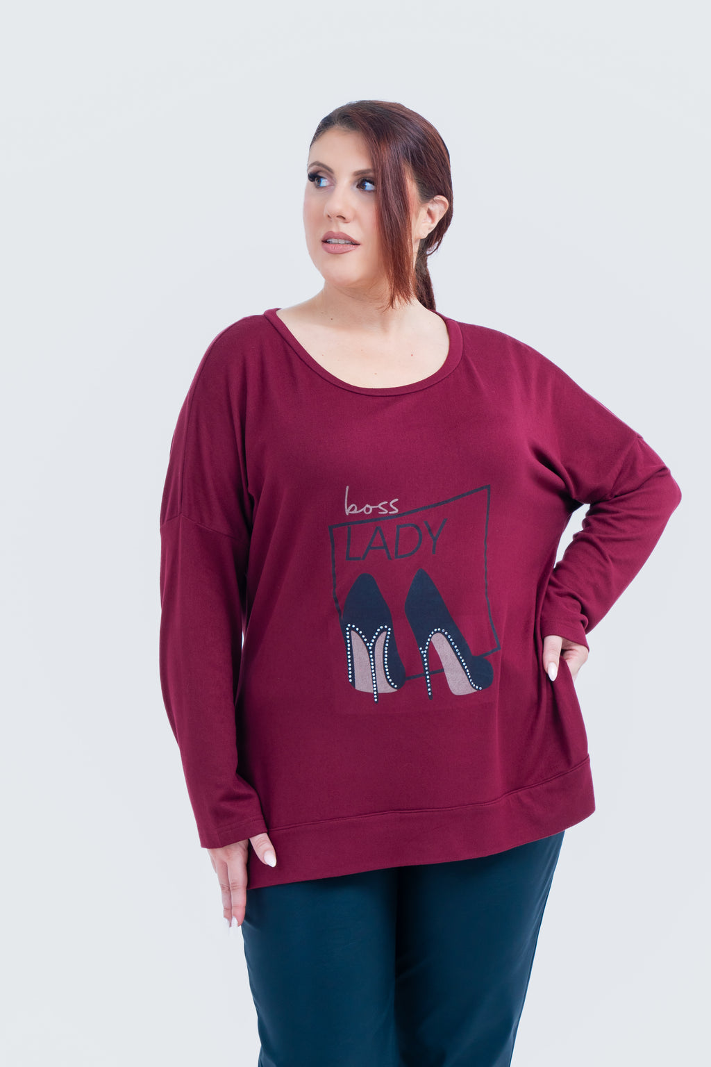 Μπλουζα Boss Lady Μπορντό