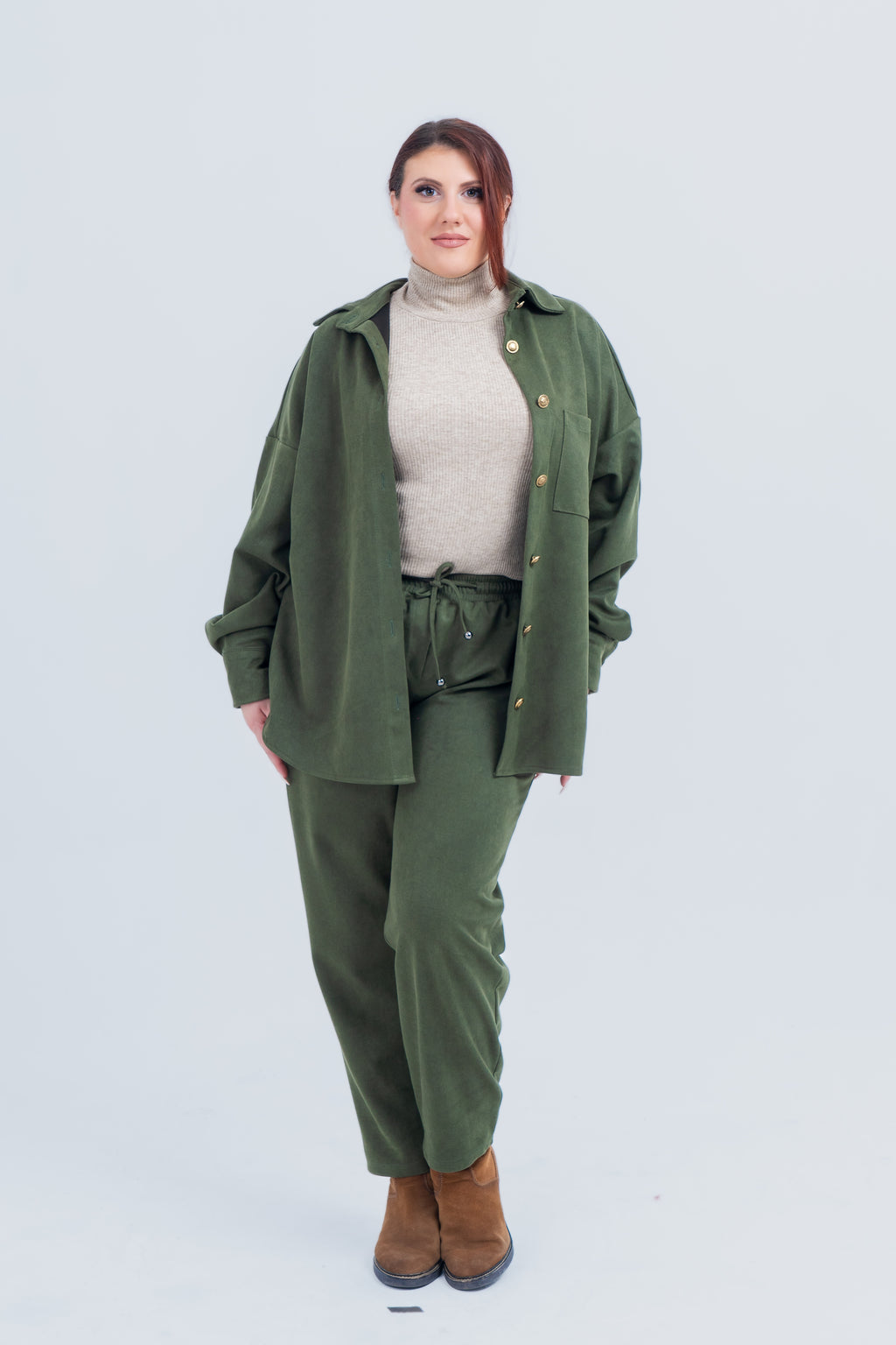 Plus size Πουκάμισο εκτός στα Χακί