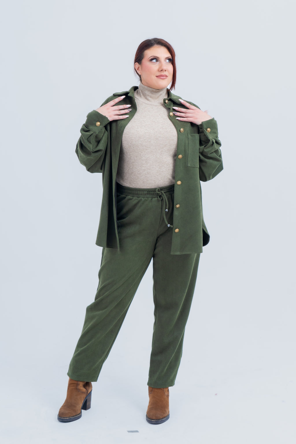 Plus size Πουκάμισο εκτός στα Χακί