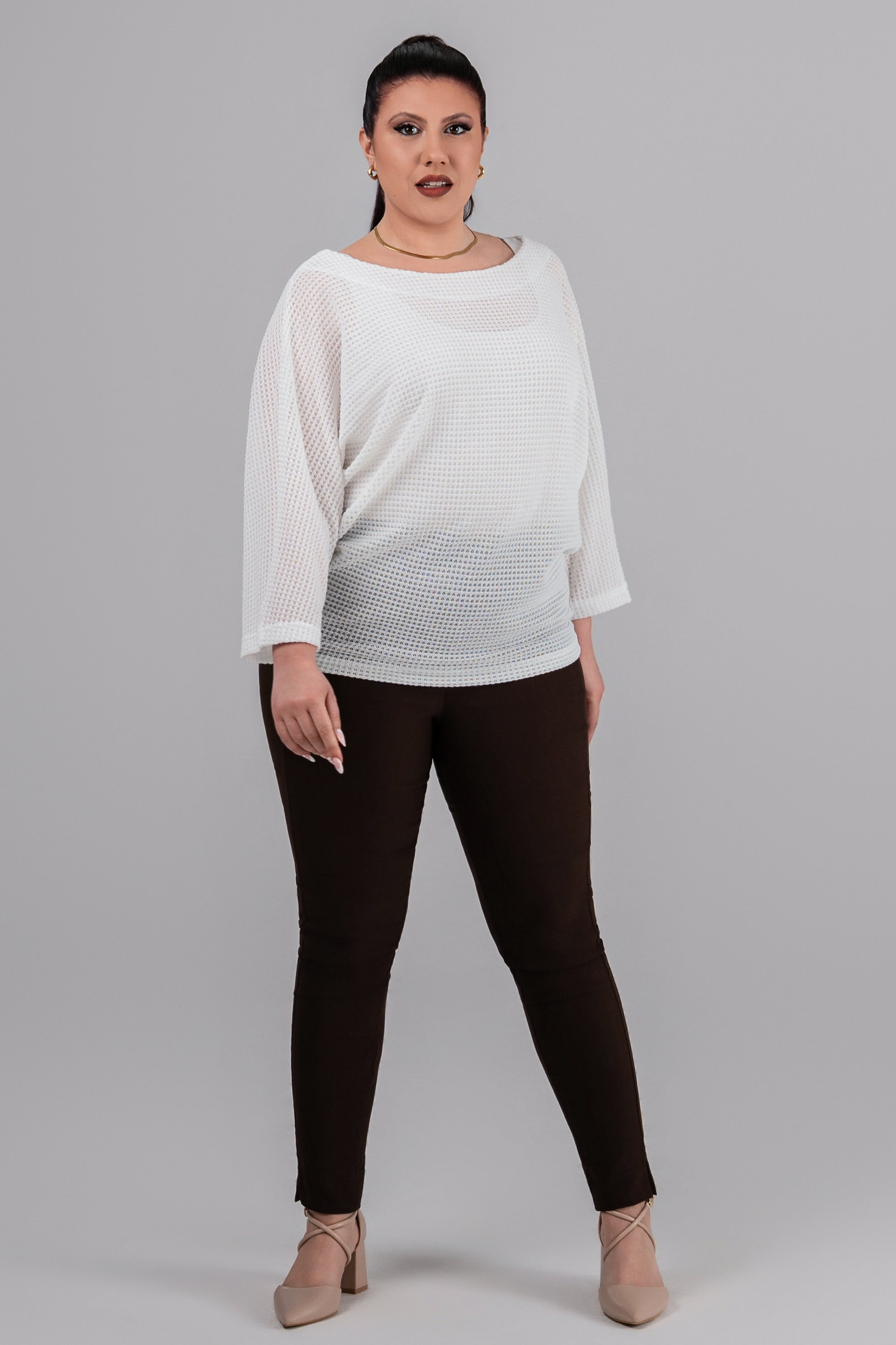 Plus size Auora πλεκτό μπλουζάκι λευκο