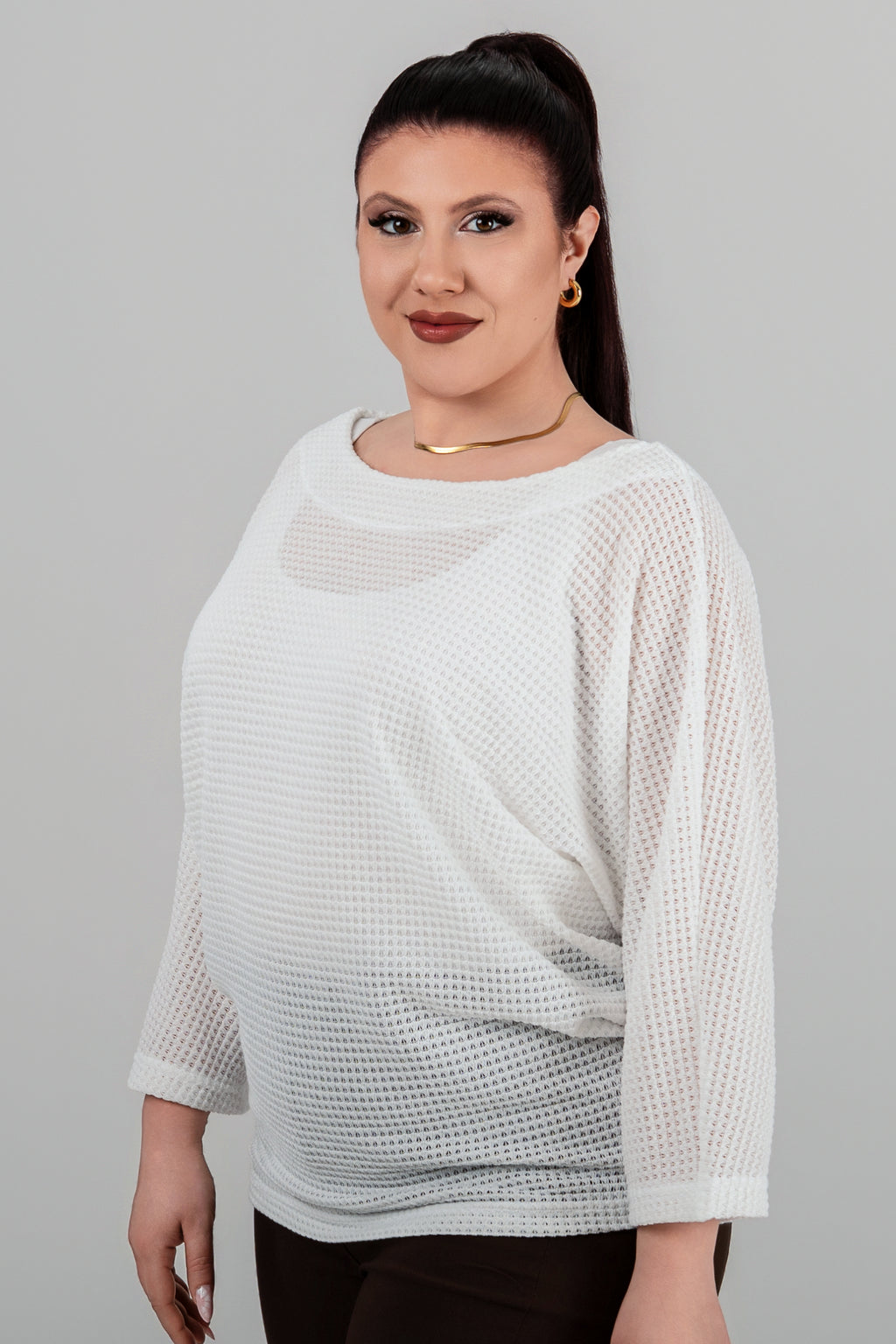 Plus size Auora πλεκτό μπλουζάκι λευκο