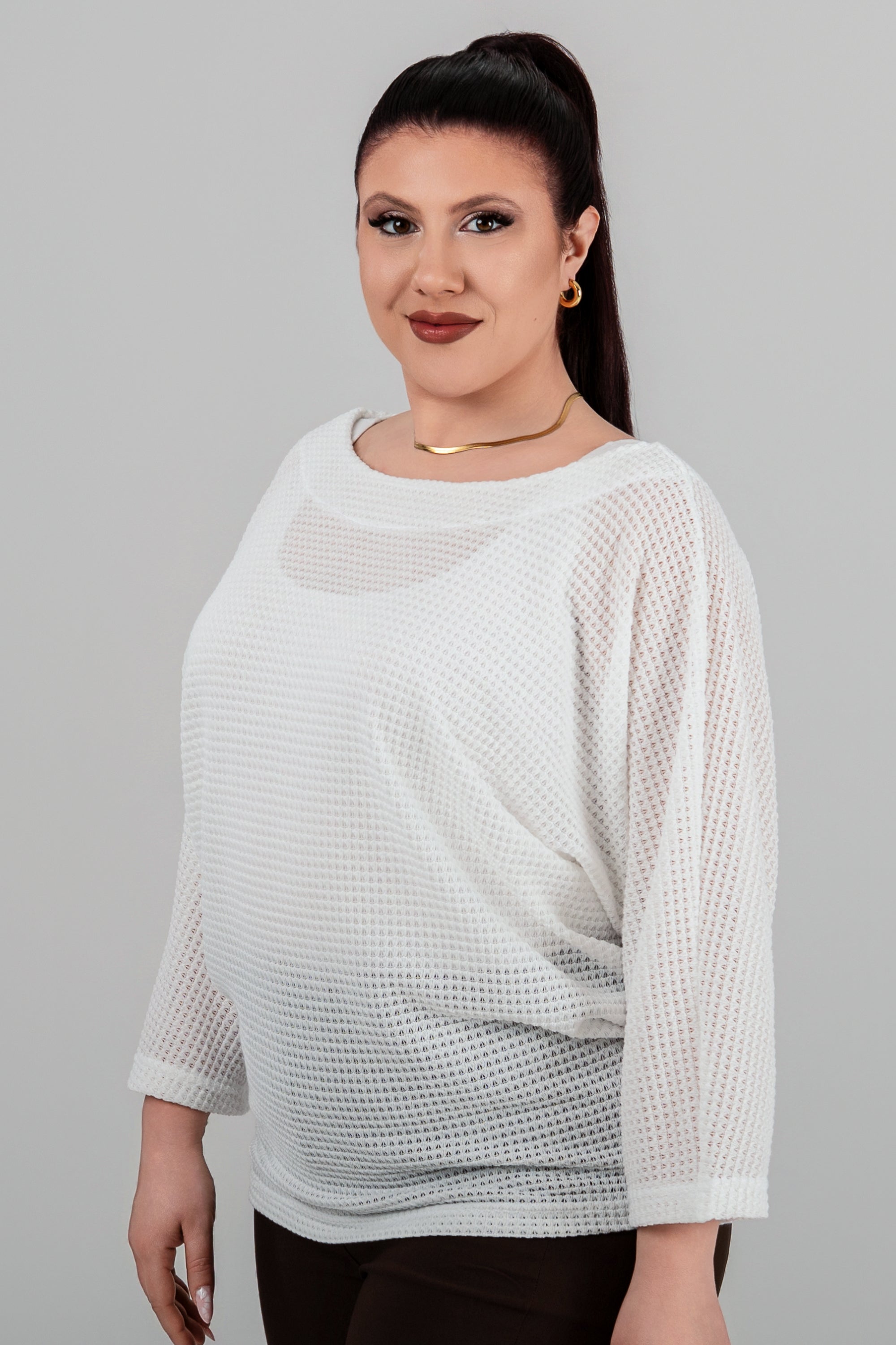 Plus size Auora πλεκτό μπλουζάκι λευκο