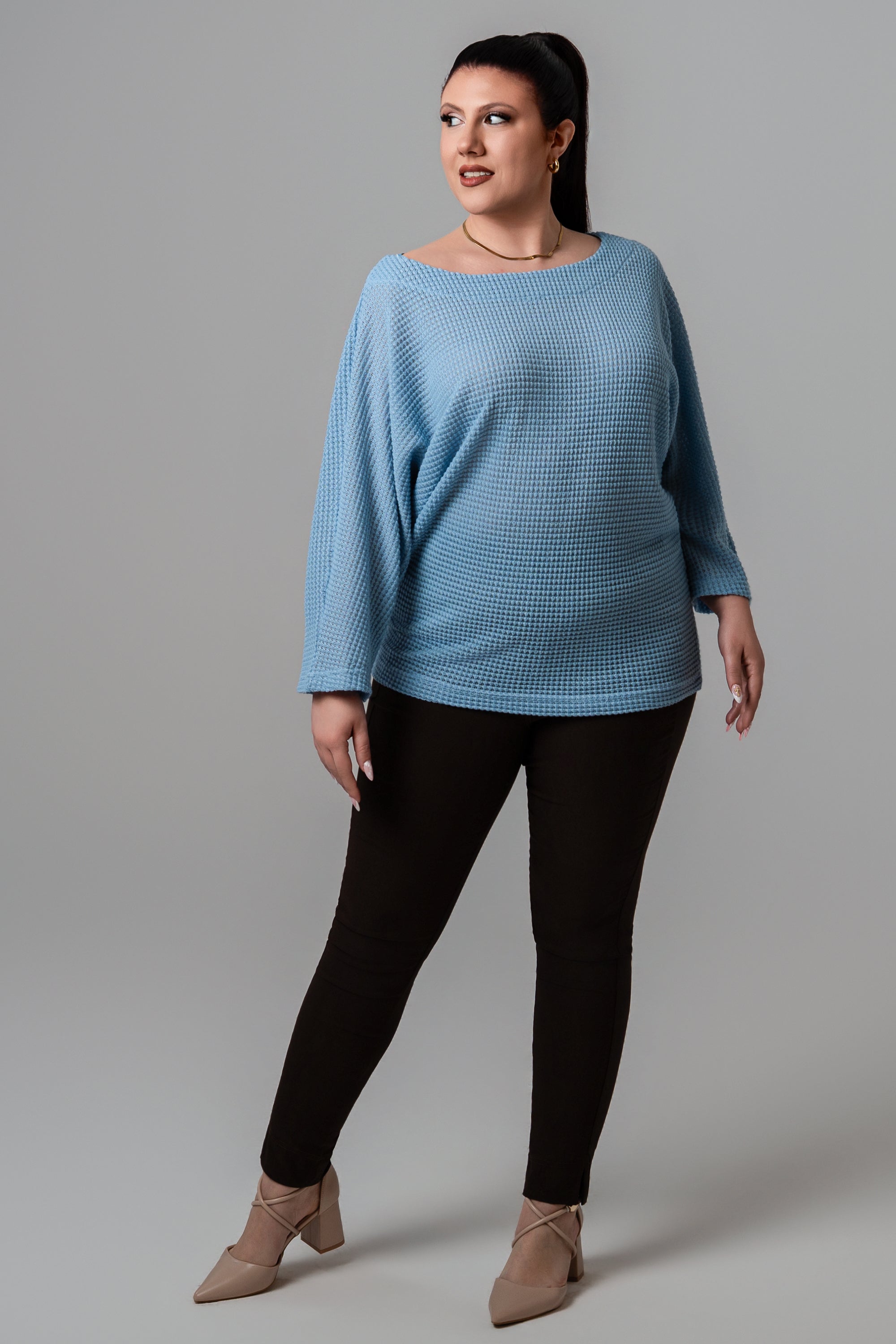 Plus size Auora πλεκτό μπλουζάκι σιελ