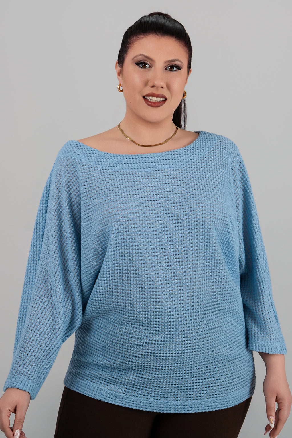 Plus size Auora πλεκτό μπλουζάκι σιελ
