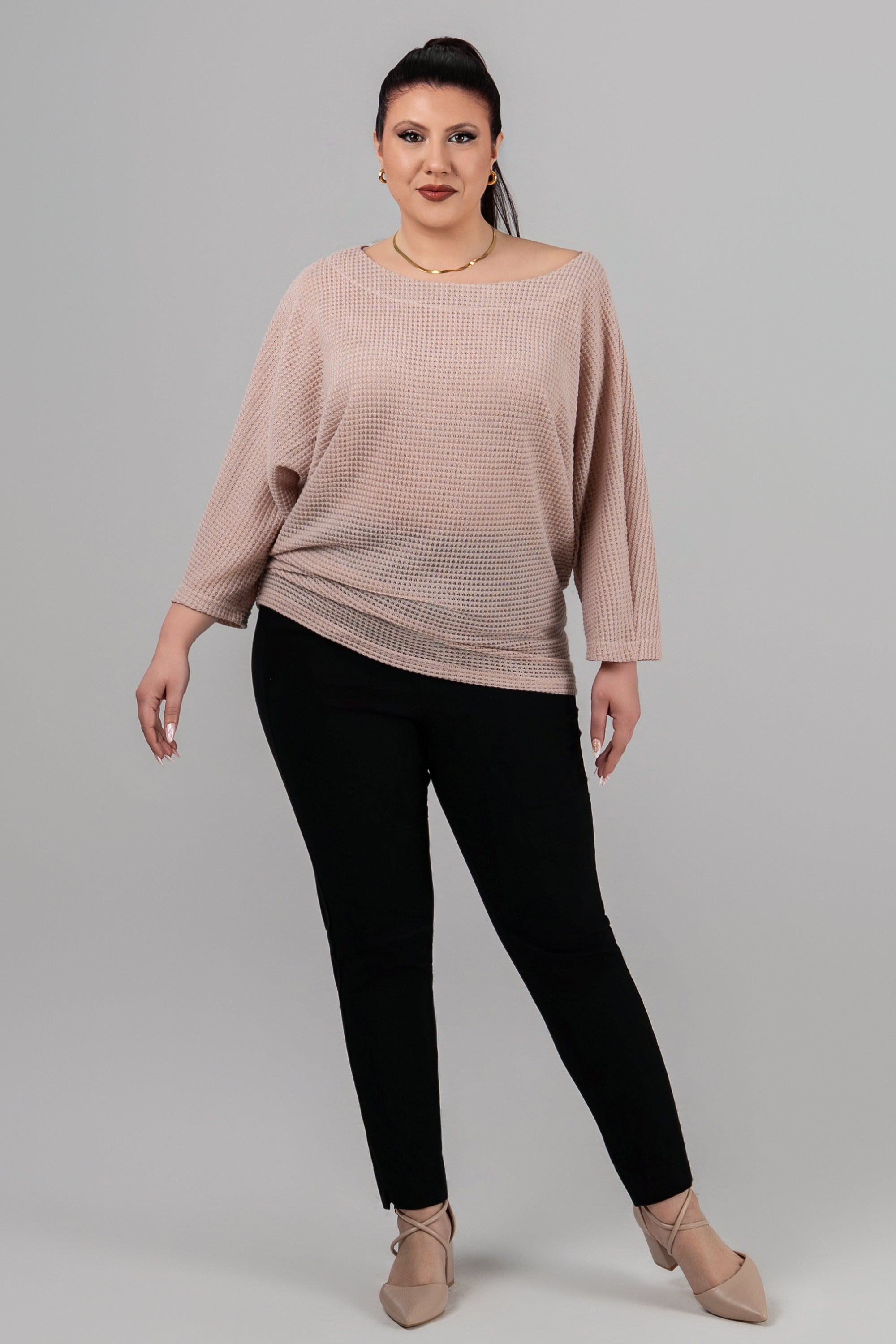Plus size Auora πλεκτό μπλουζάκι ροζ