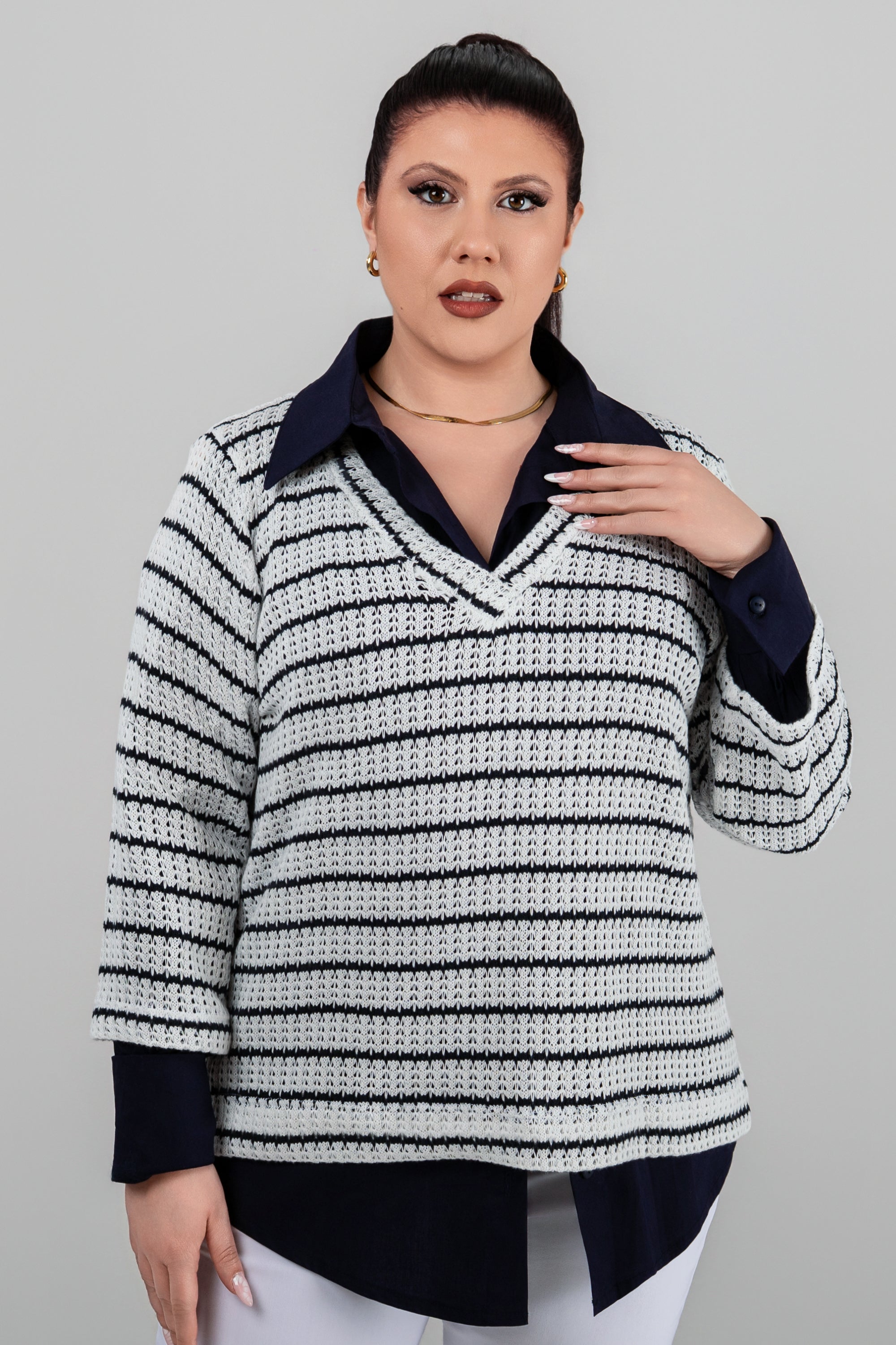 Plus size Πλεκτή Μπλούζα μπλε marine
