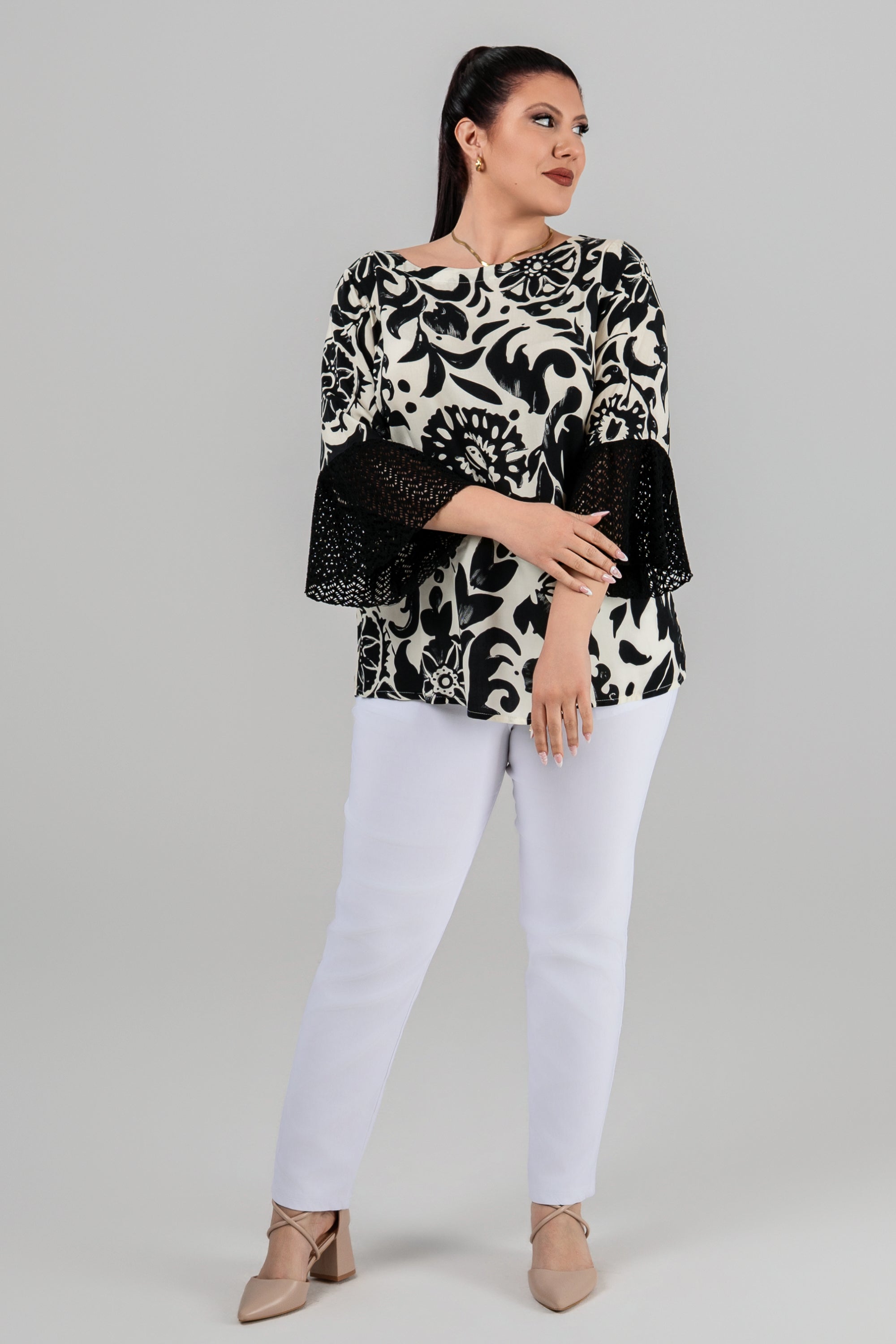 Plus size Τουνίκ με δαντέλα μαύρη