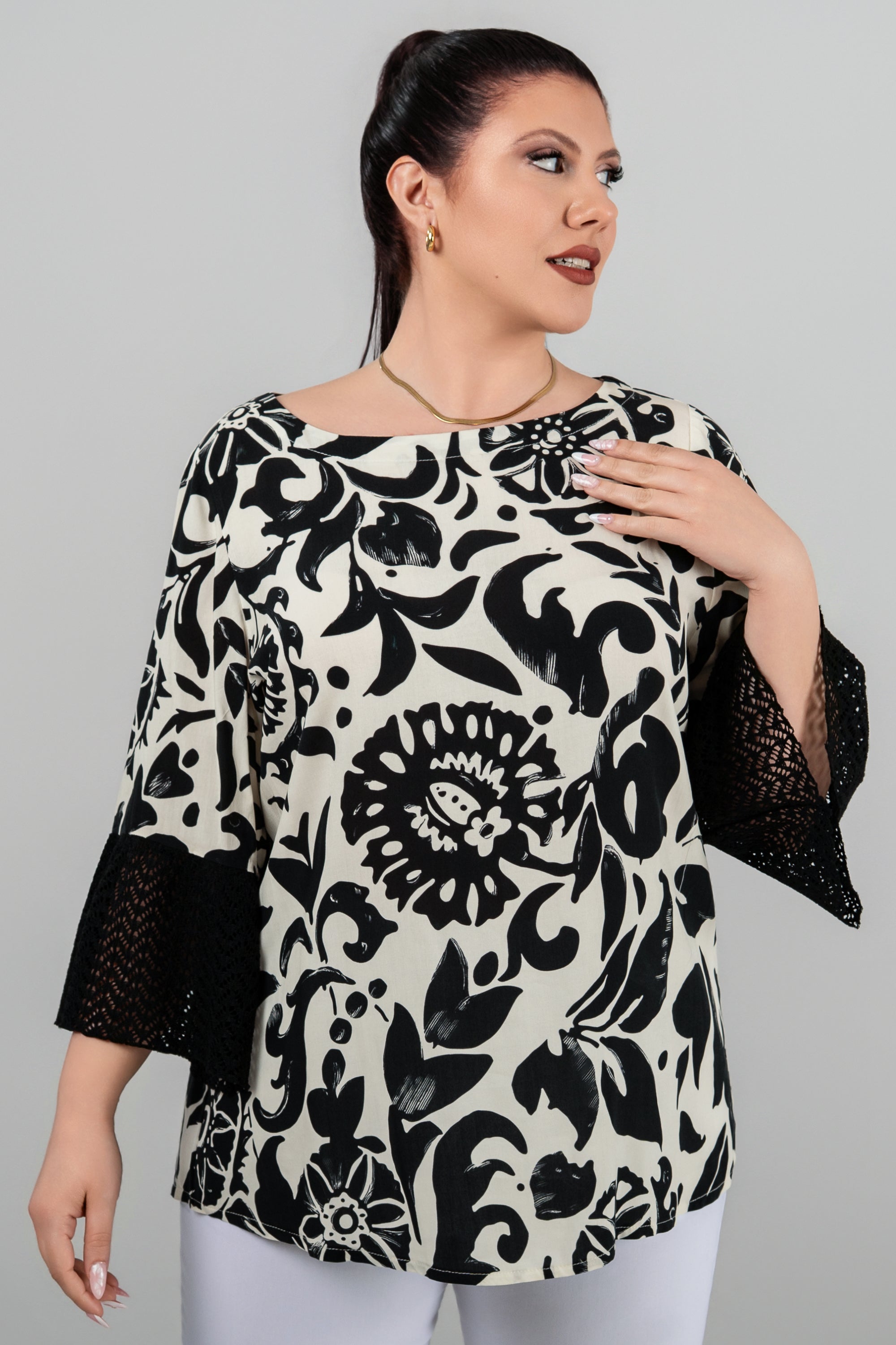 Plus size Τουνίκ με δαντέλα μαύρη