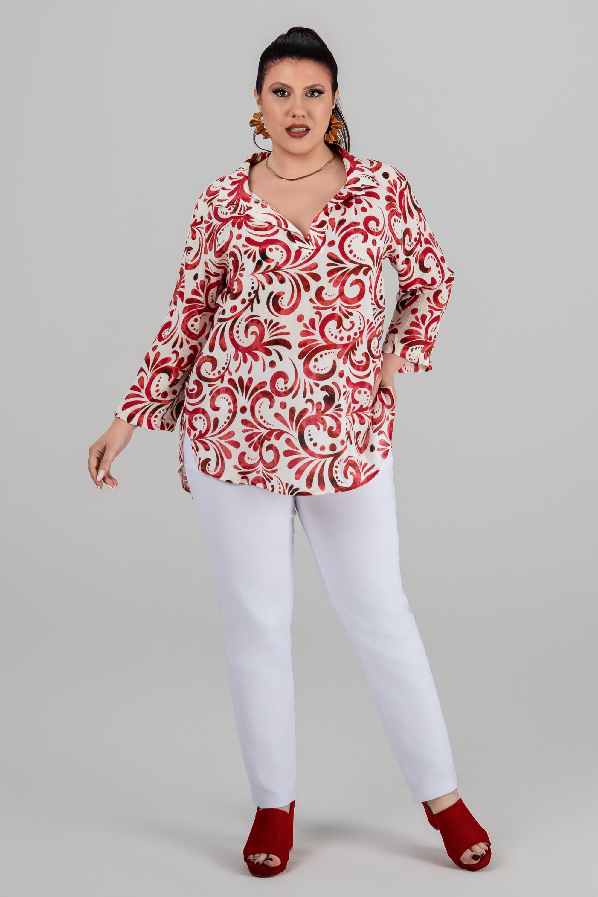 Plus size Τουνίκ Φλοράλ Κόκκινο