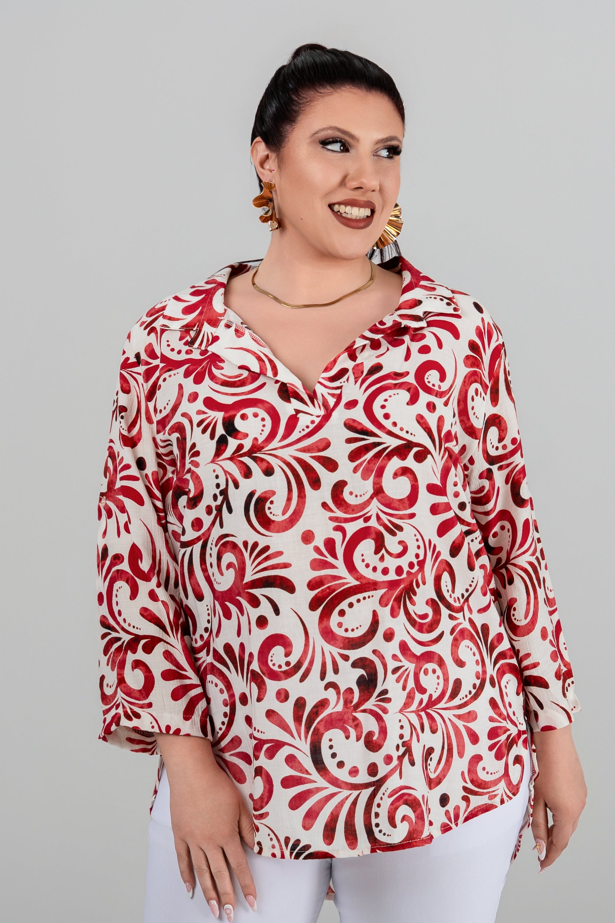 Plus size Τουνίκ Φλοράλ Κόκκινο